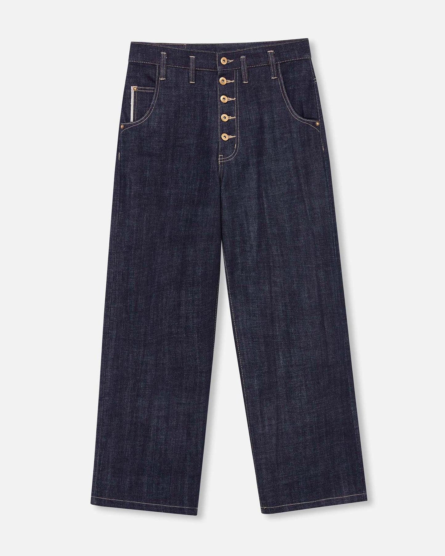 Button Fly Indigo Raw Denim Pants