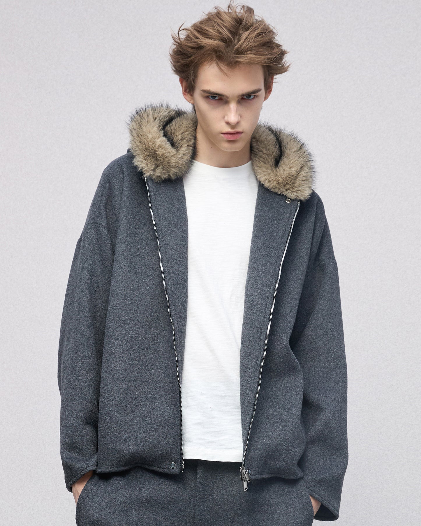 Eco Fur and Wool HoodedJacket