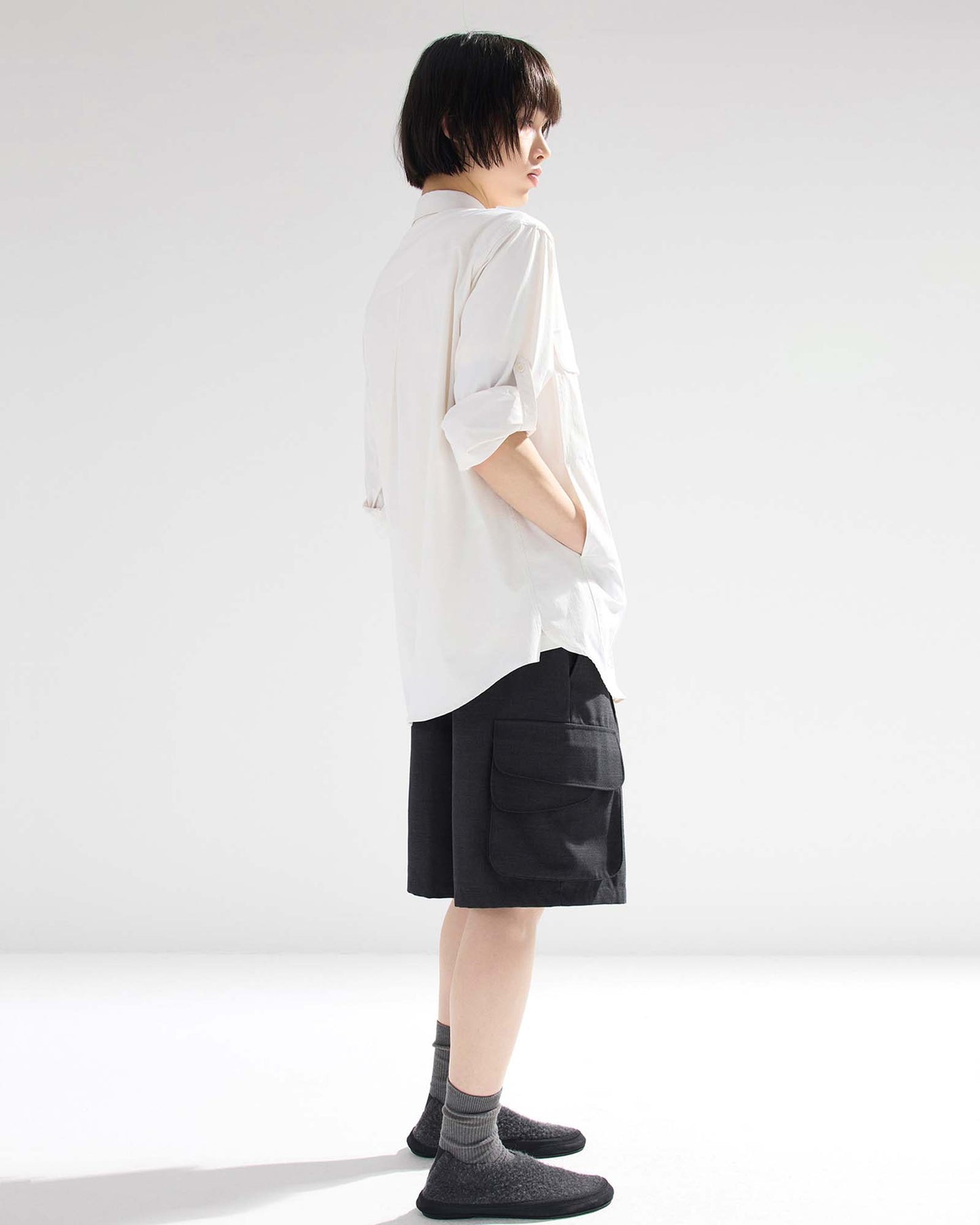 Multiple Flap Pocket Shorts in Wool