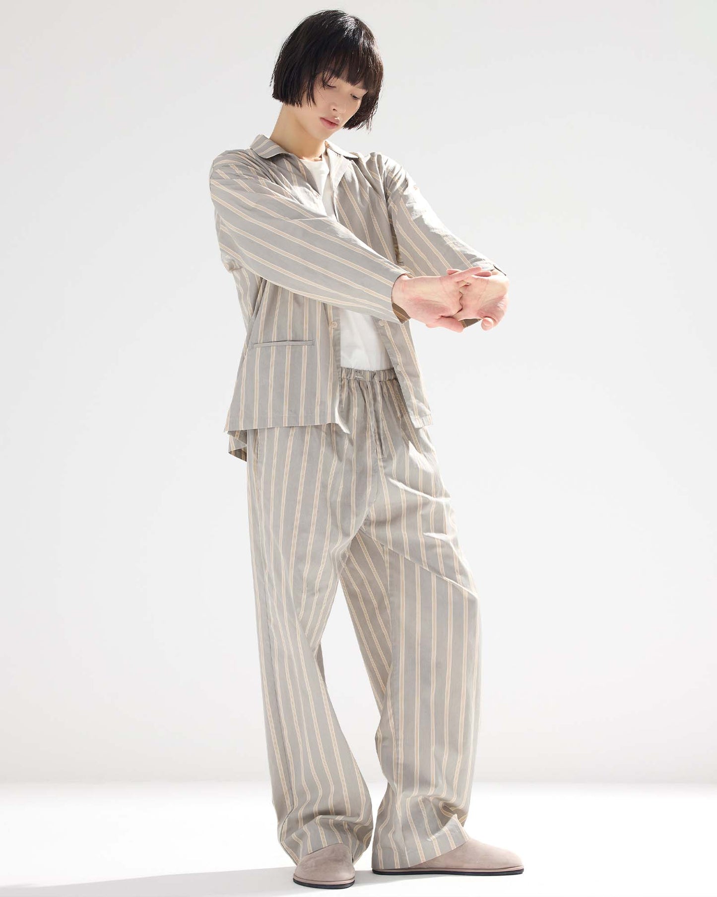 Pajama-style Striped Long Sleeve Shirt