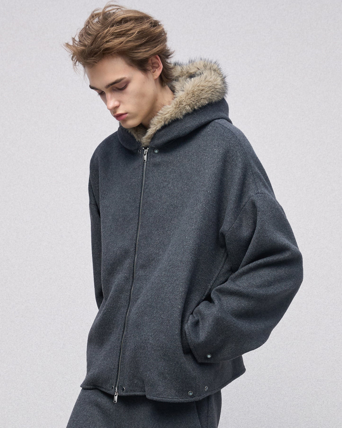 Eco Fur and Wool HoodedJacket