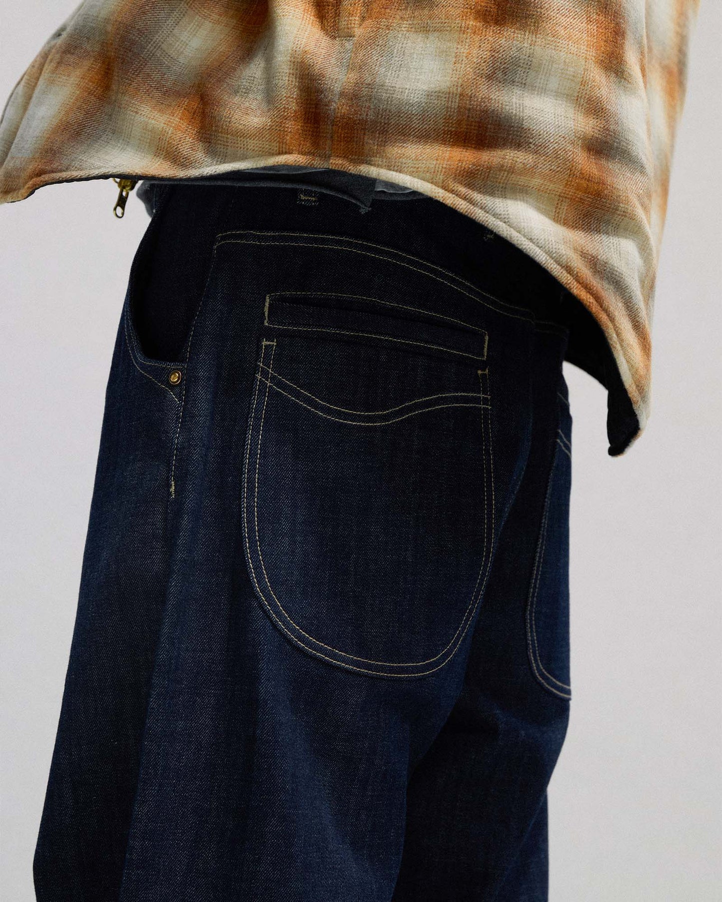 Button Fly Indigo Raw Denim Pants