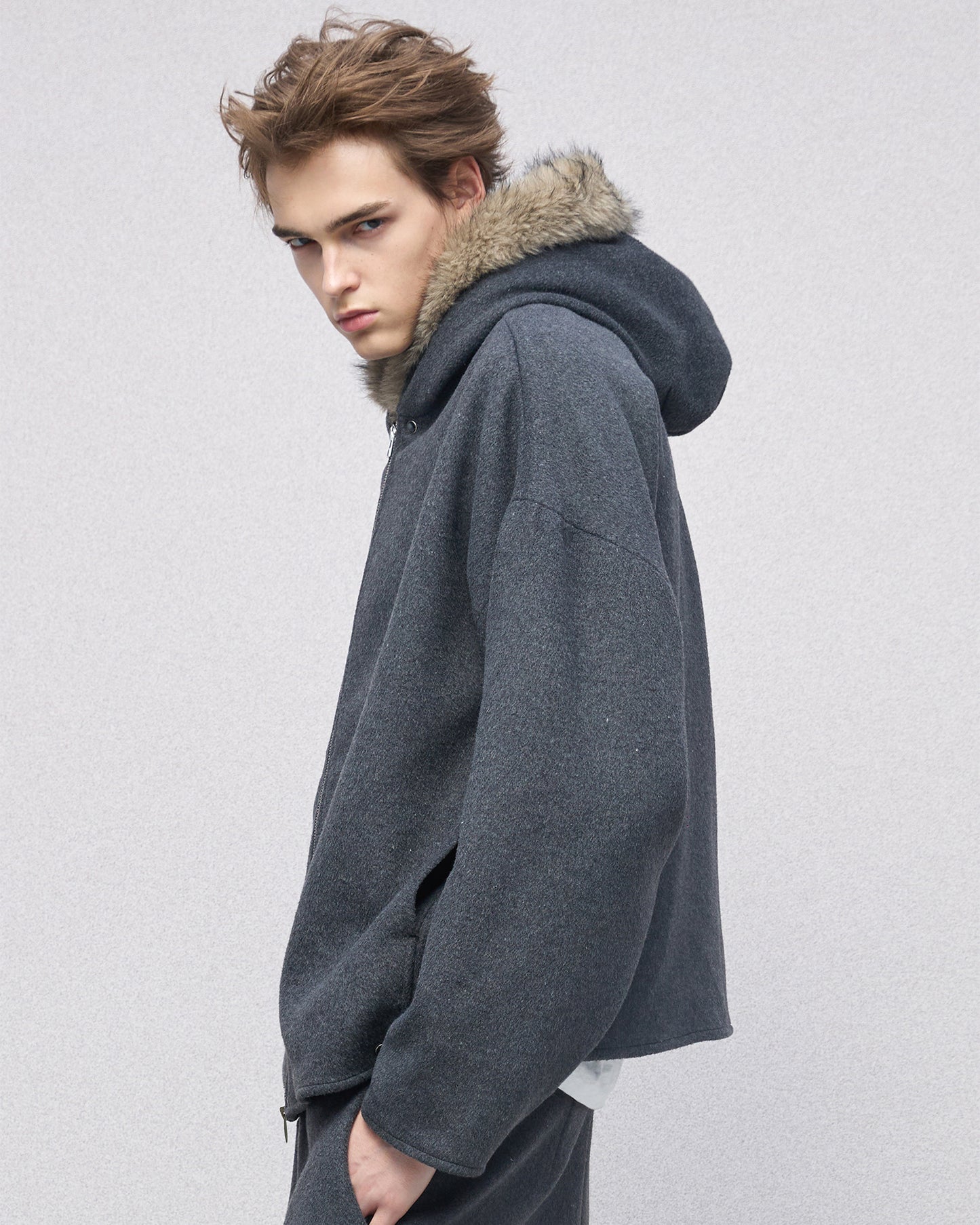 Eco Fur and Wool HoodedJacket