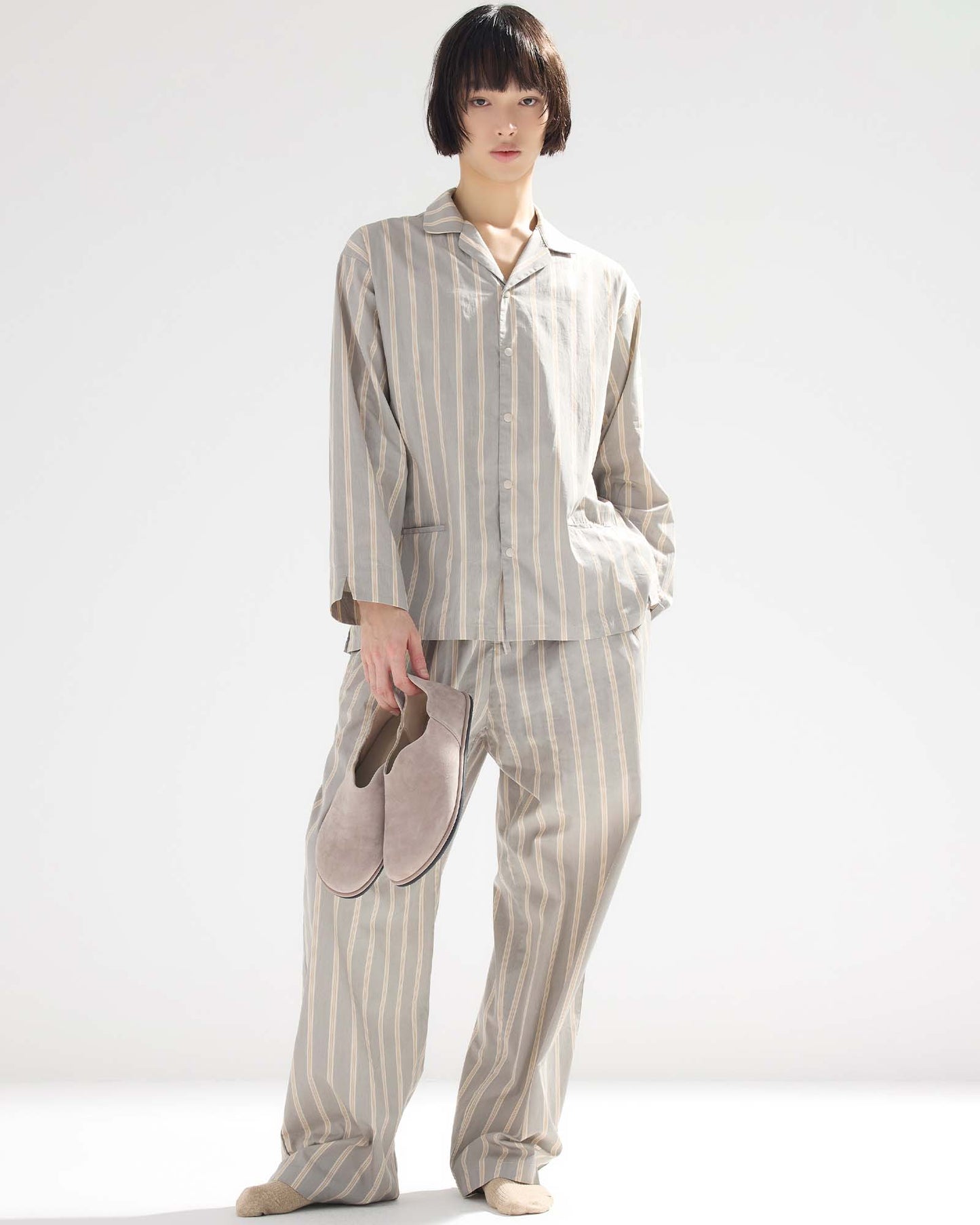 Pajama-style Striped Long Sleeve Shirt
