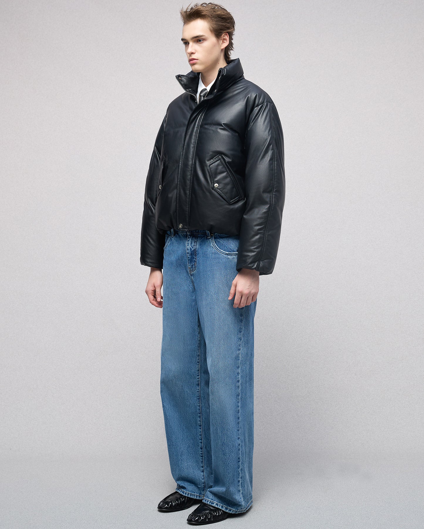 Leather Puffer Down acket in Lambskin