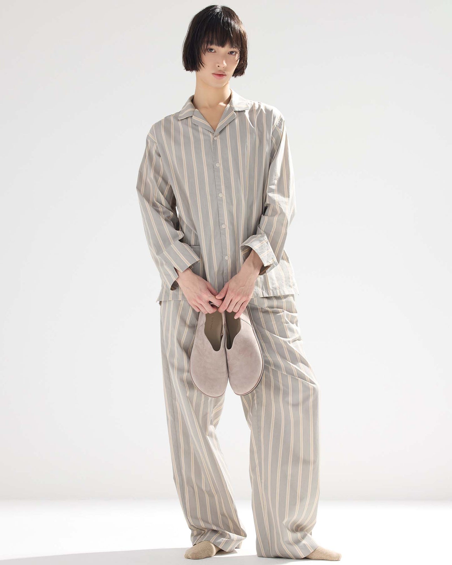 Pajama-style Striped Long Sleeve Shirt