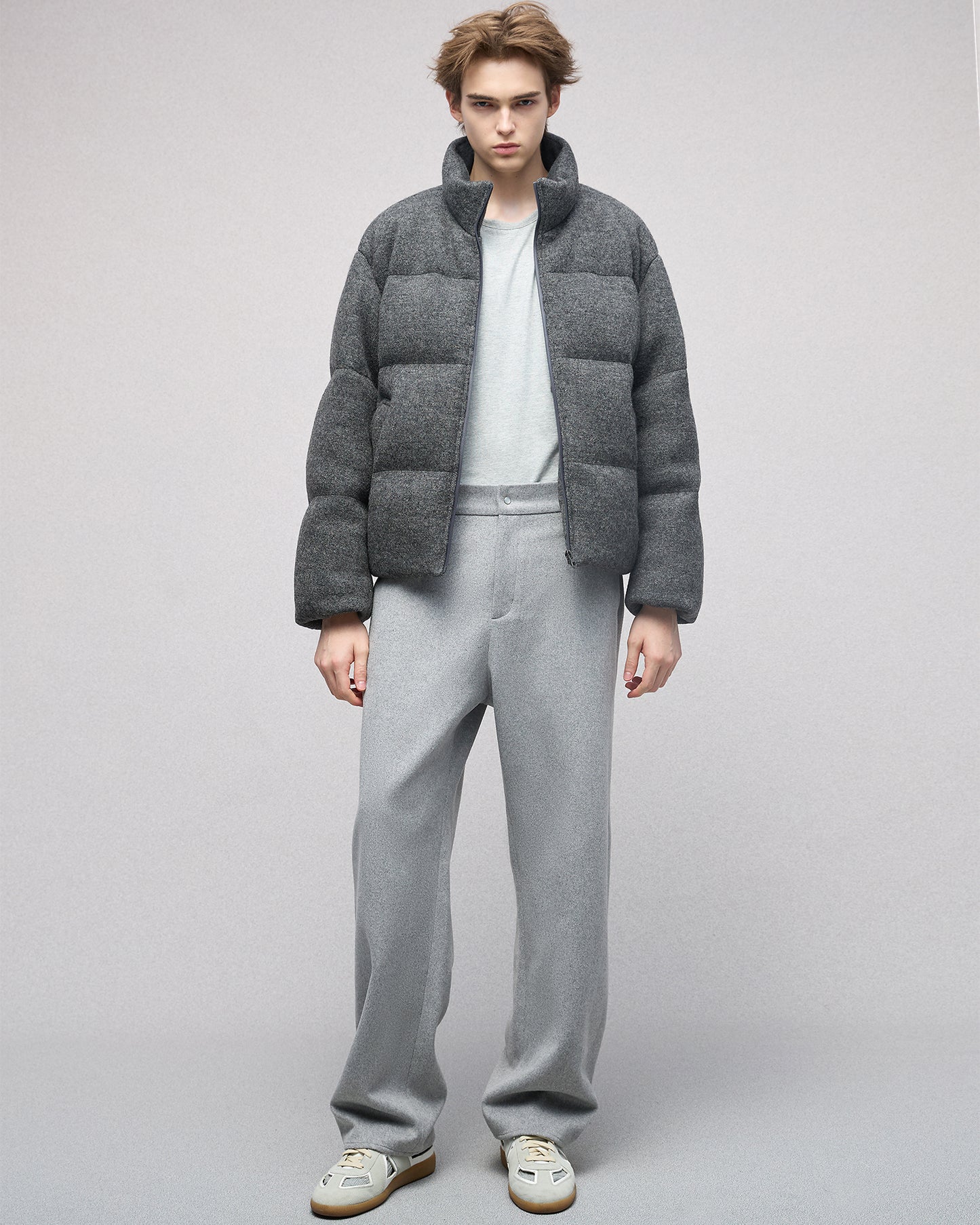 Wool-blend Gray Puffer Down Jacket