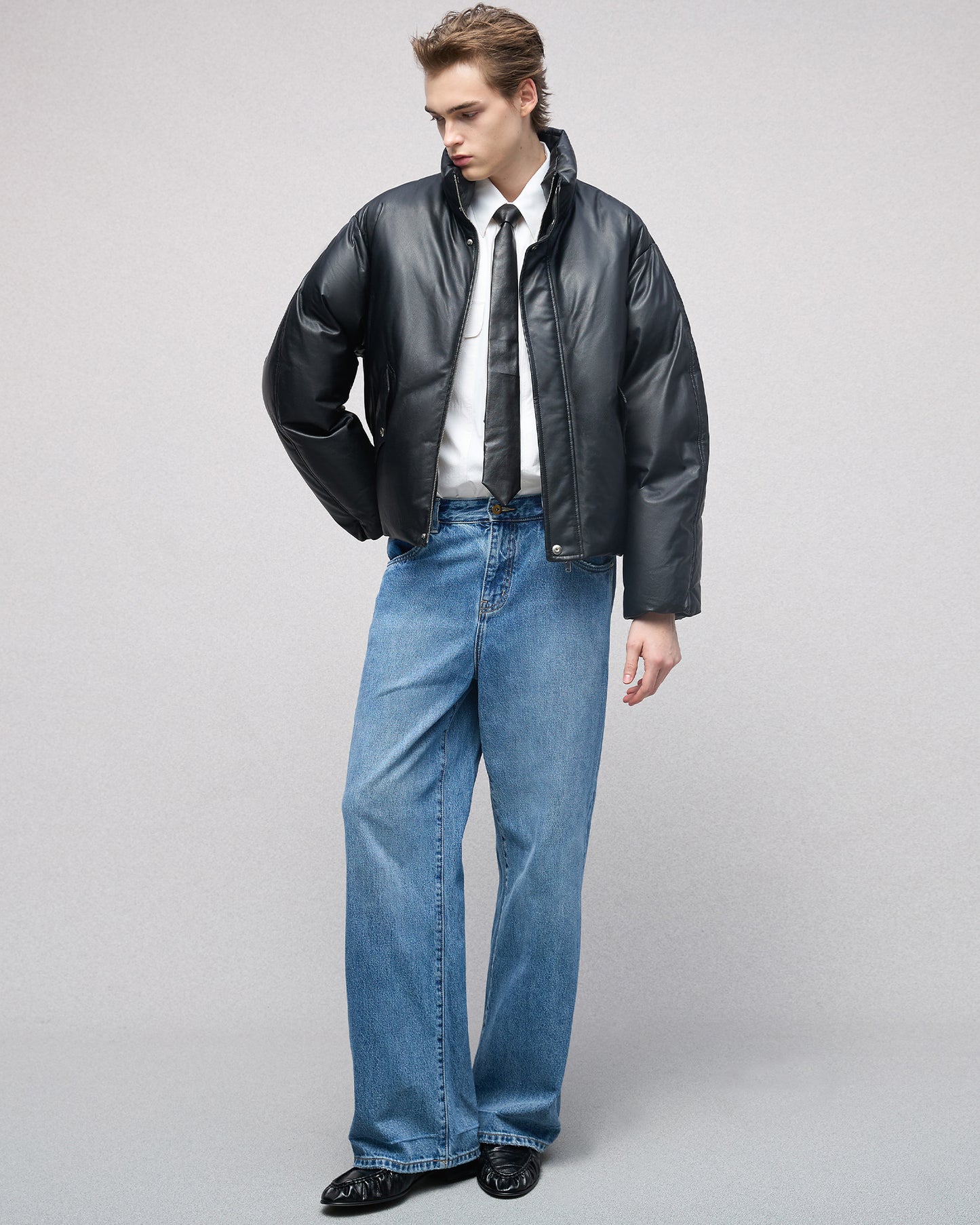 Leather Puffer Down acket in Lambskin