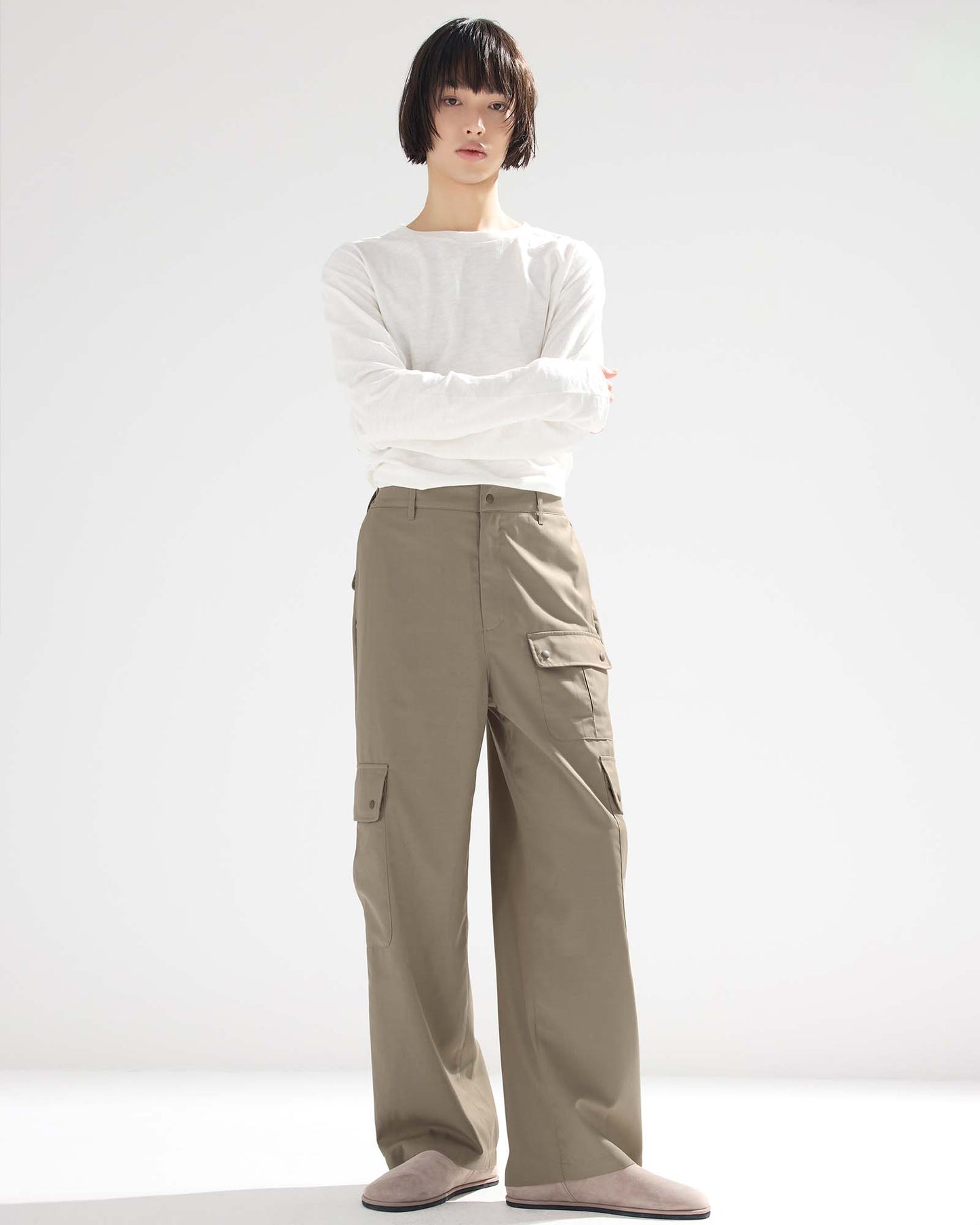 Cargo Pocket Wide Easy Pants in Wool