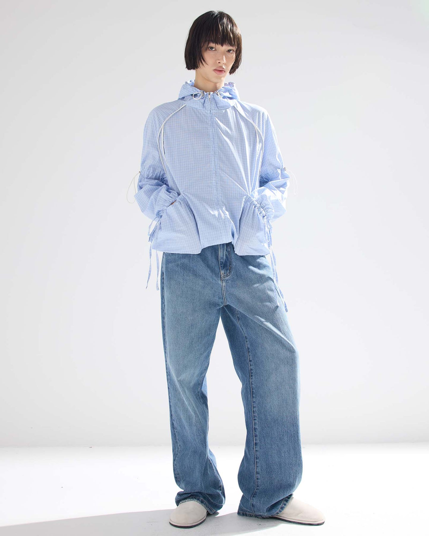 Bow Details Checked Shirt Jacket