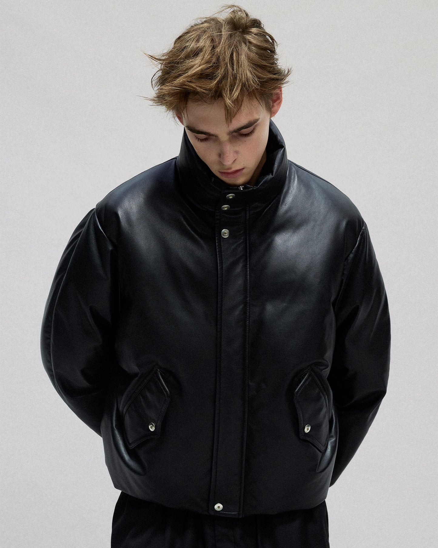 Leather Puffer Down acket in Lambskin