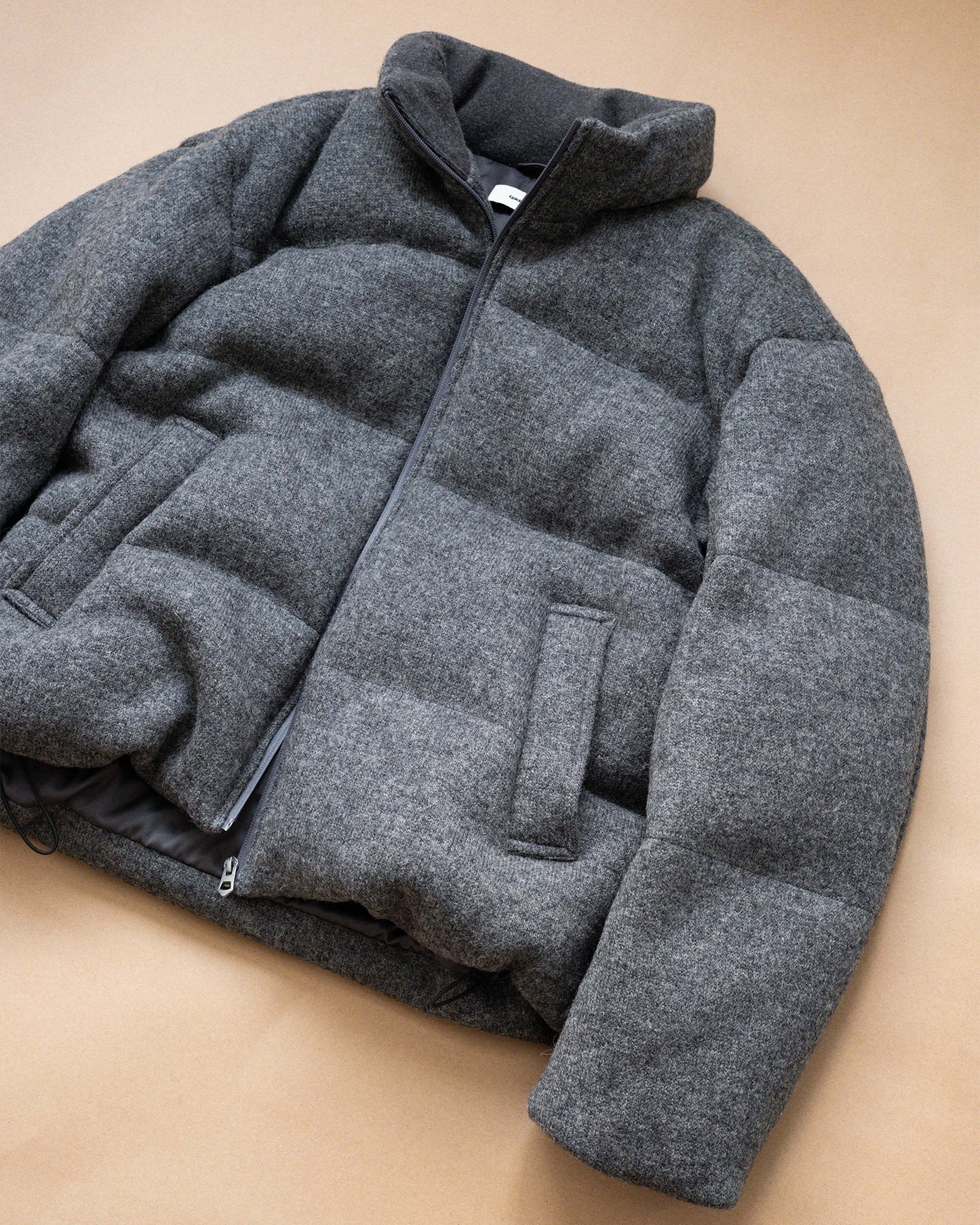 Wool-blend Gray Puffer Down Jacket