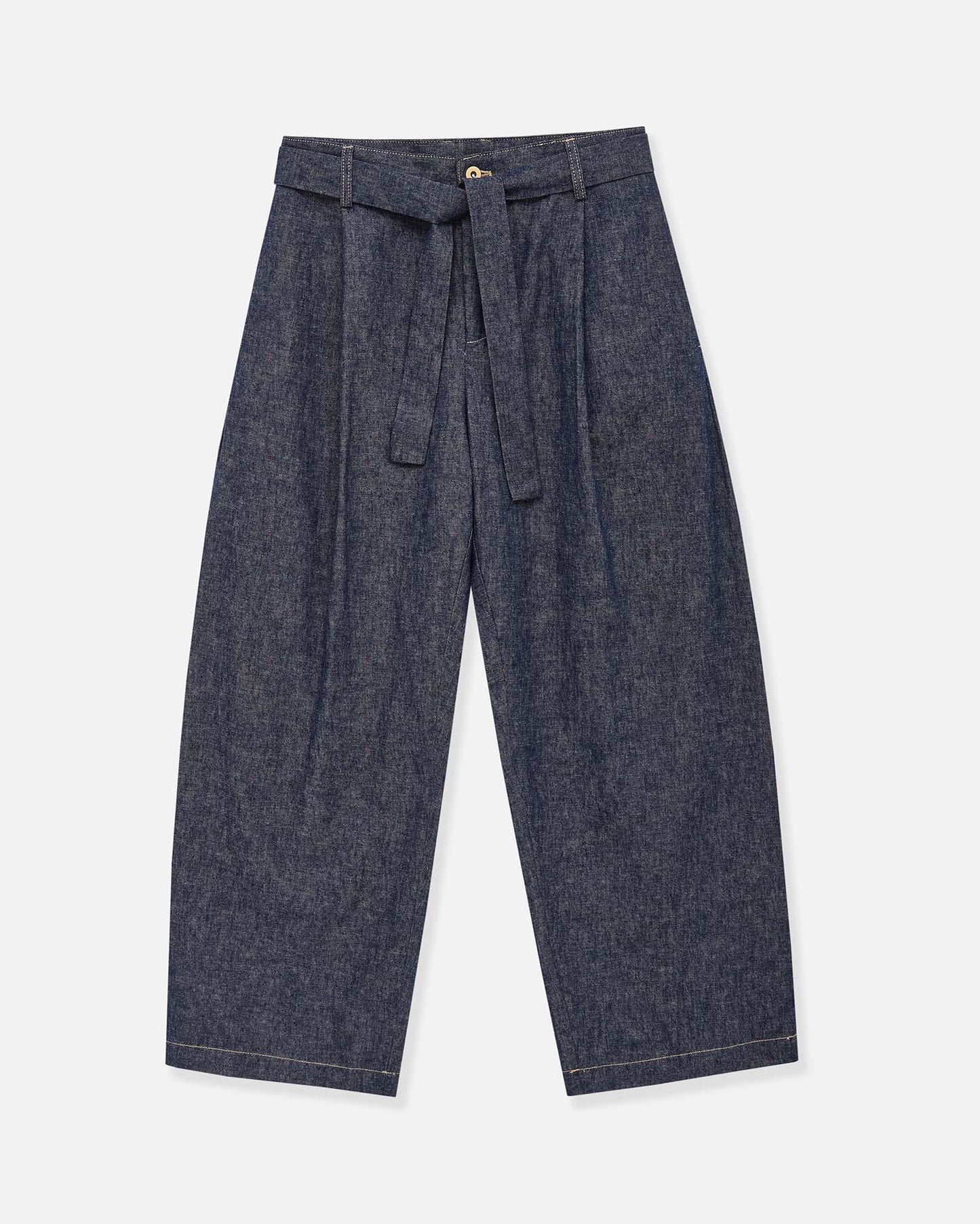 Belted Bermuda Jeans in Linen Cotton