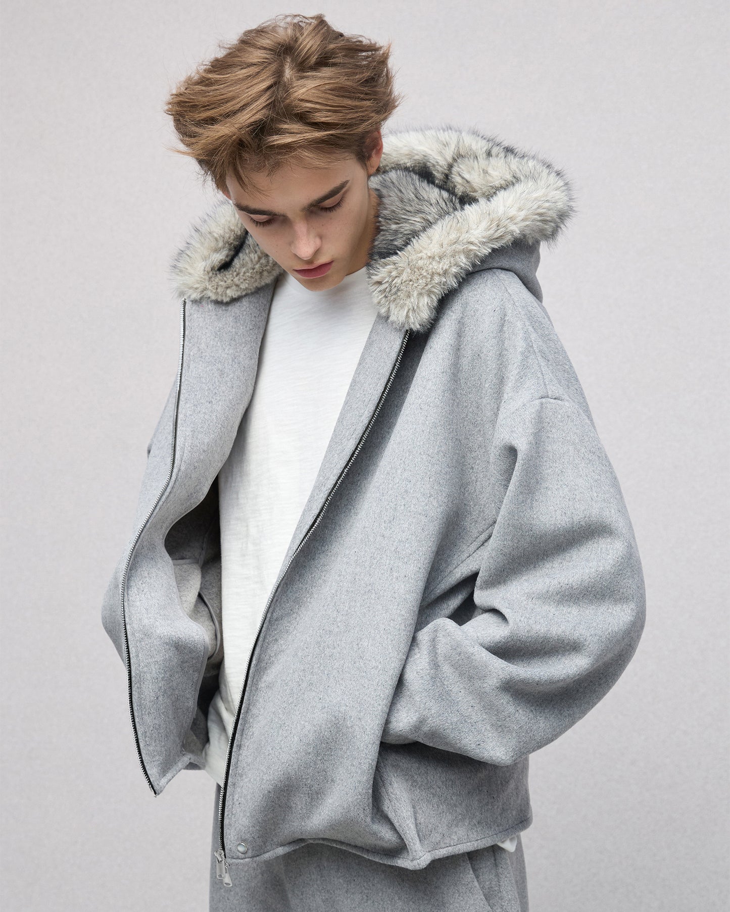 Eco Fur and Wool HoodedJacket