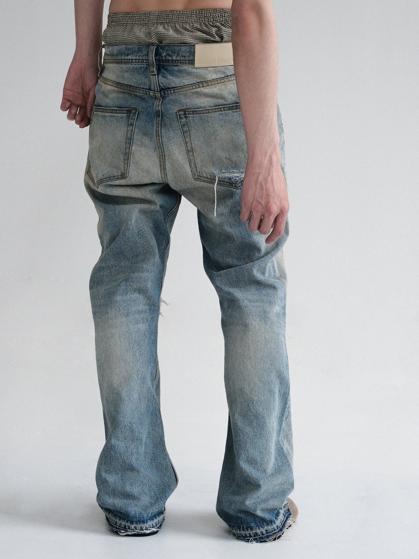 Destructed Hand Sewn Patches Flared Jeans