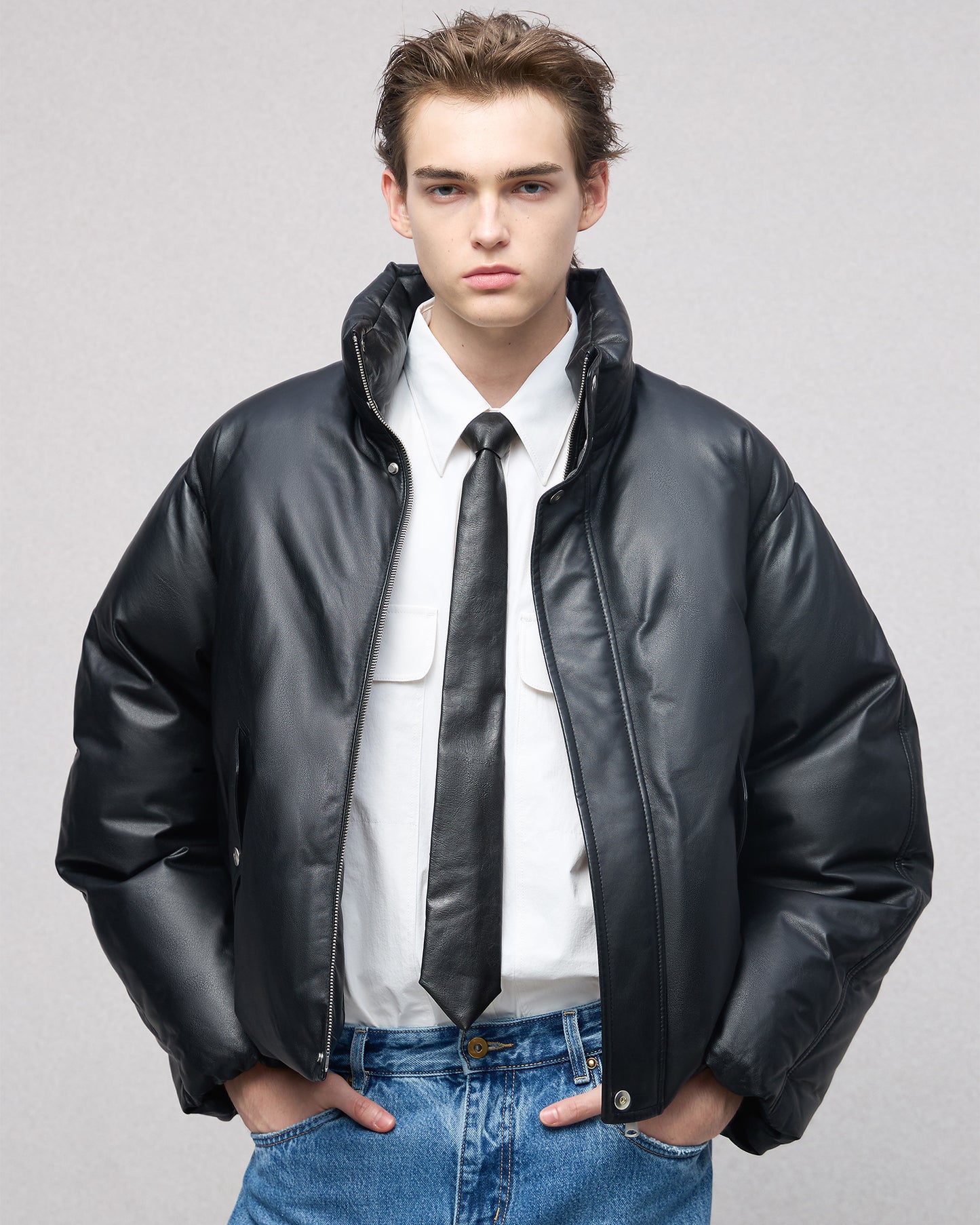 Leather Puffer Down acket in Lambskin