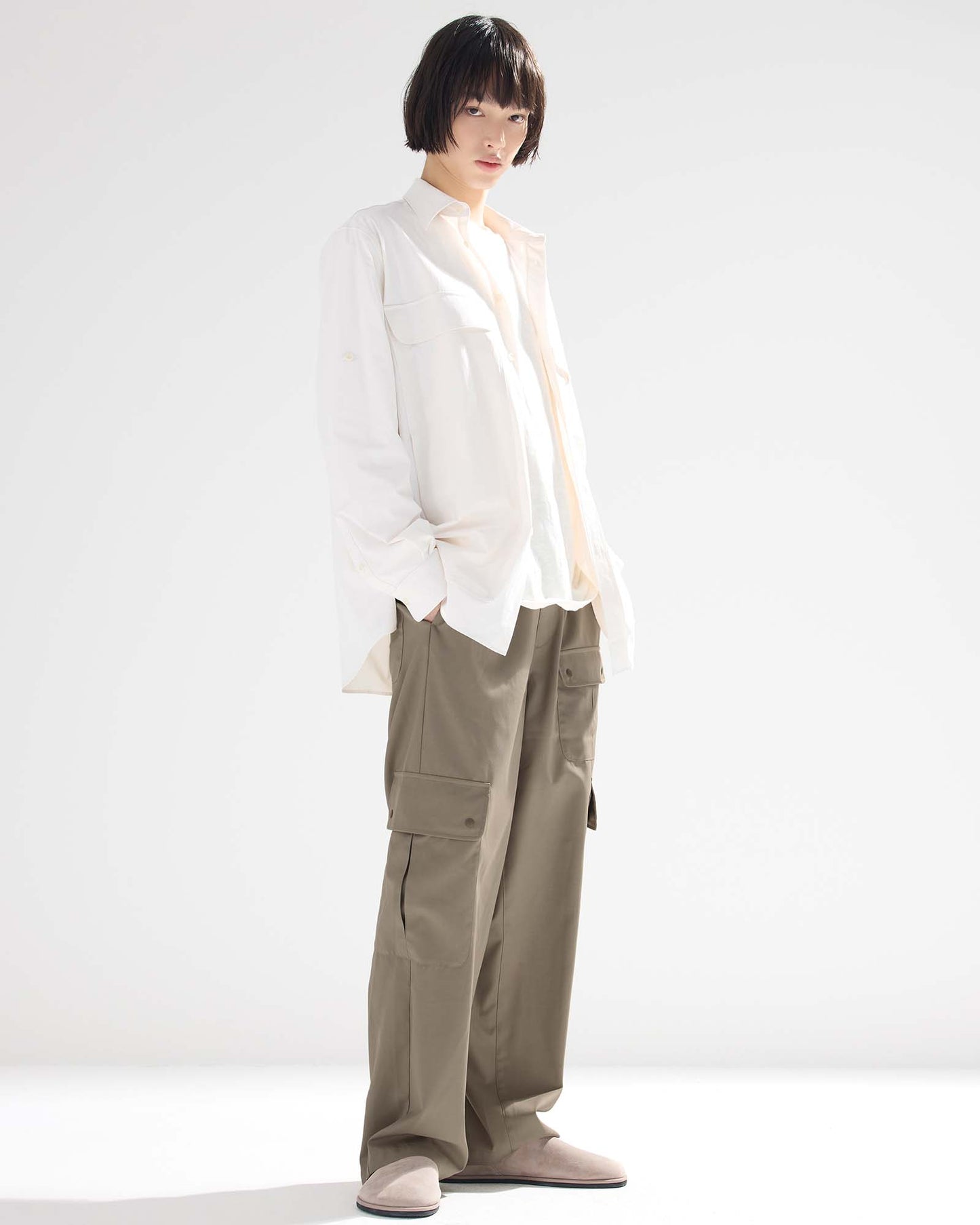 Cargo Pocket Wide Easy Pants in Wool
