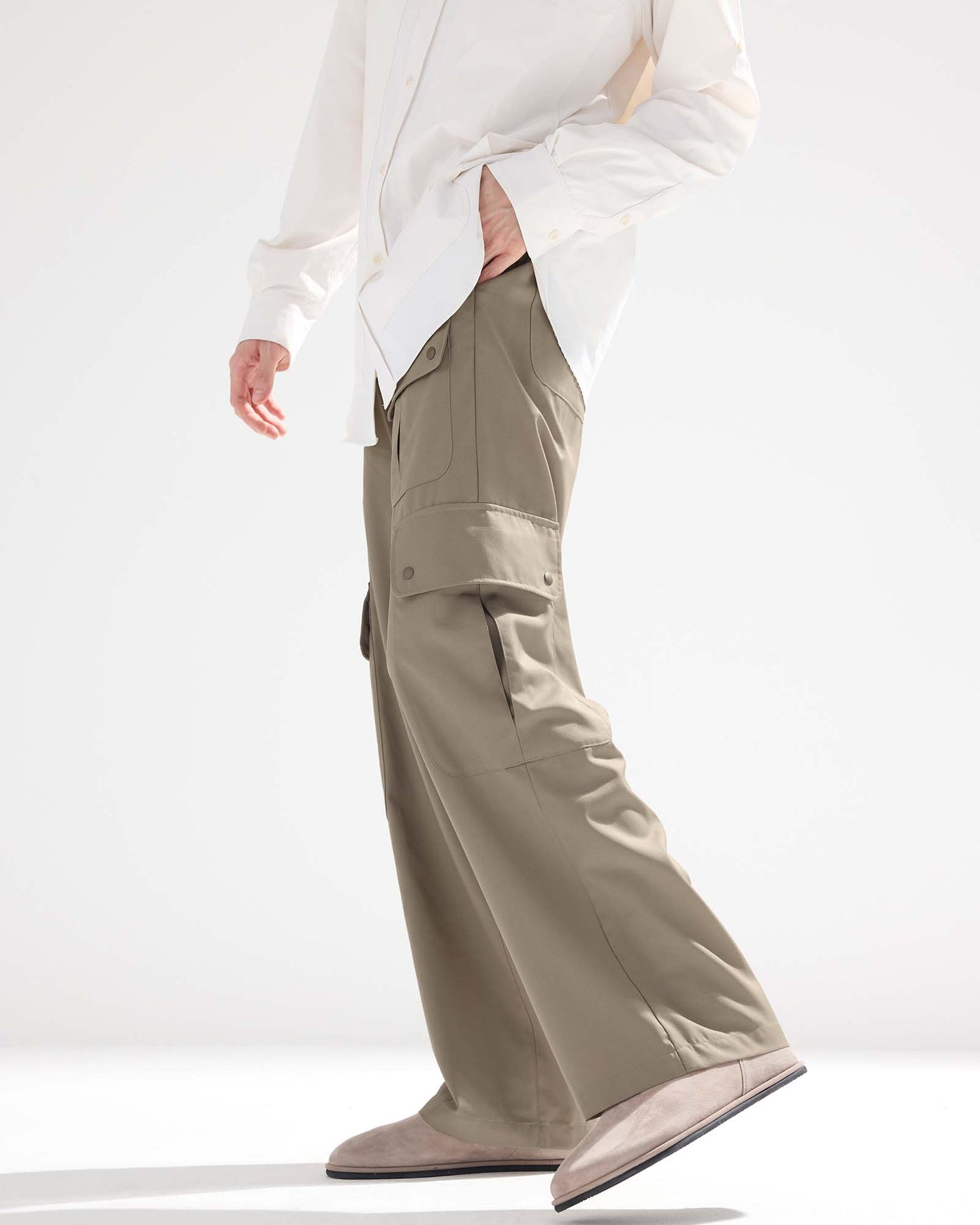Cargo Pocket Wide Easy Pants in Wool