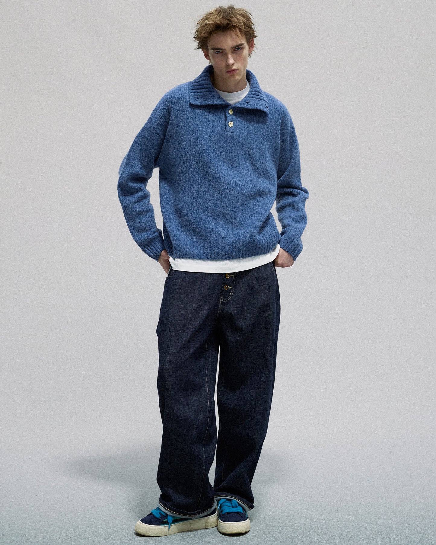 Buttoned Turtleneck Sweater