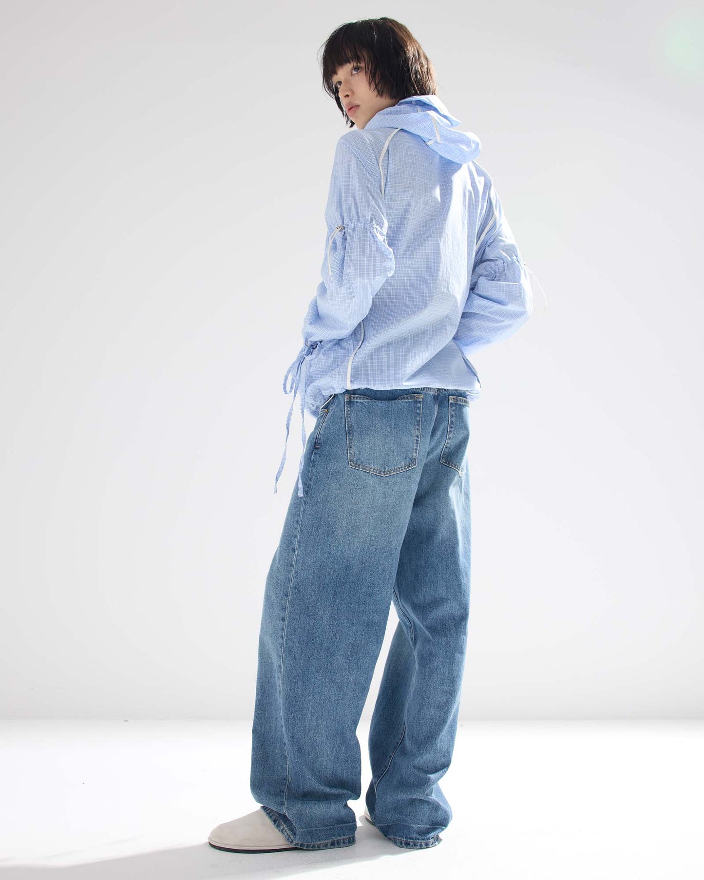 Bow Details Checked Shirt Jacket