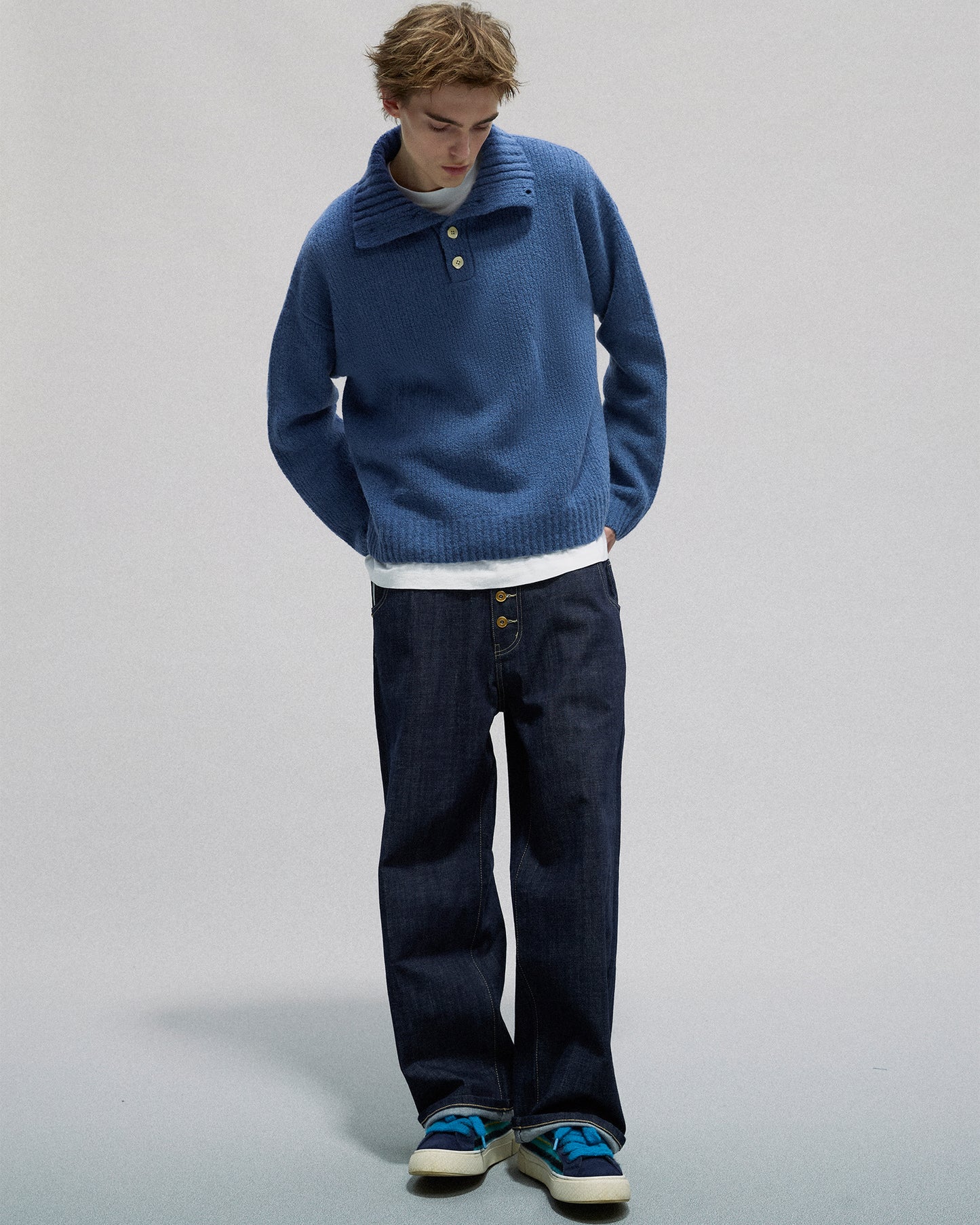 Buttoned Turtleneck Sweater