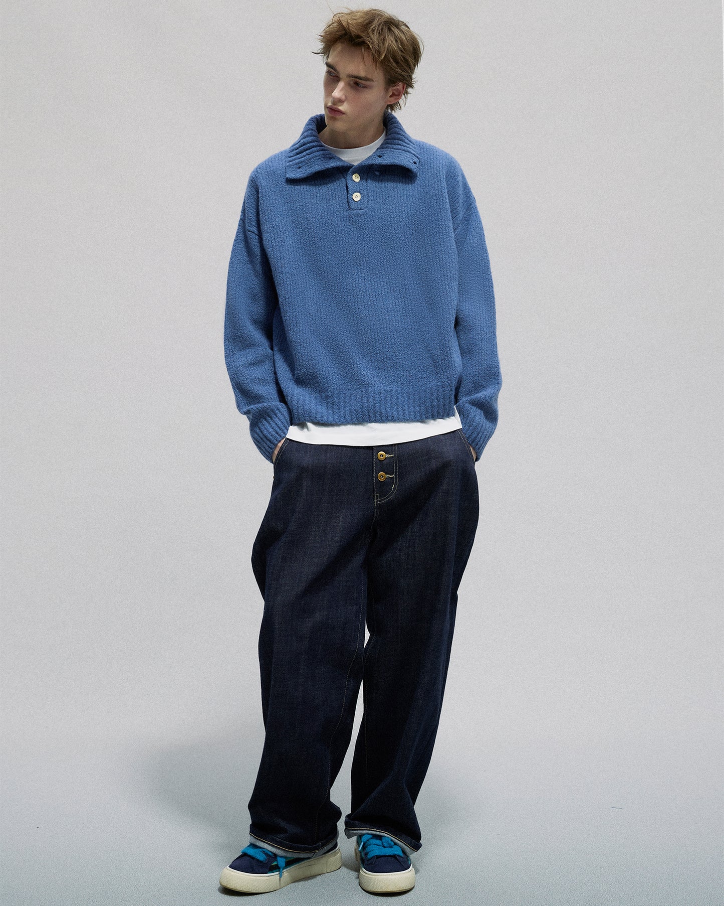 Buttoned Turtleneck Sweater