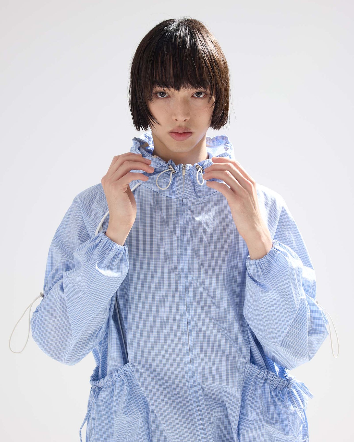 Bow Details Checked Shirt Jacket