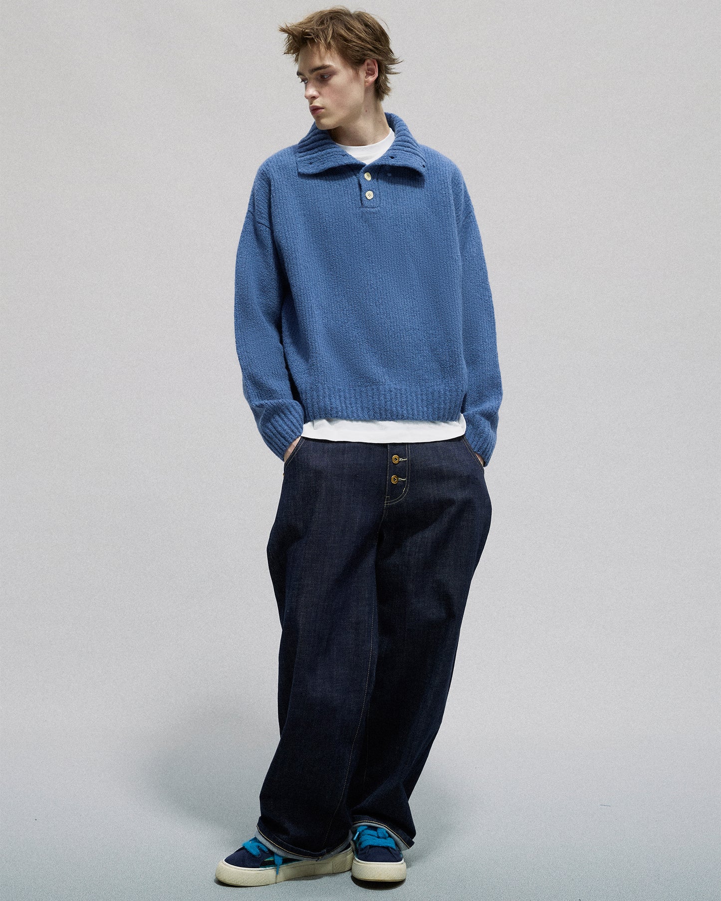 Buttoned Turtleneck Sweater