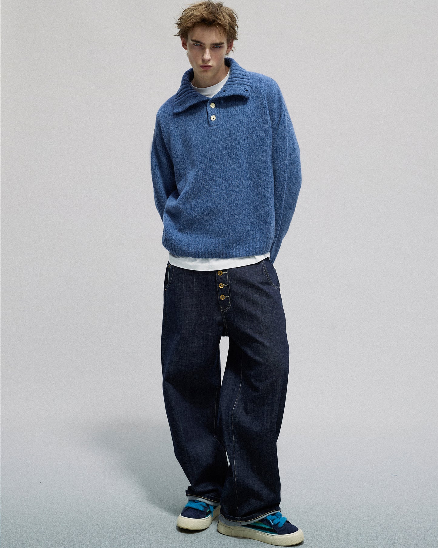 Buttoned Turtleneck Sweater