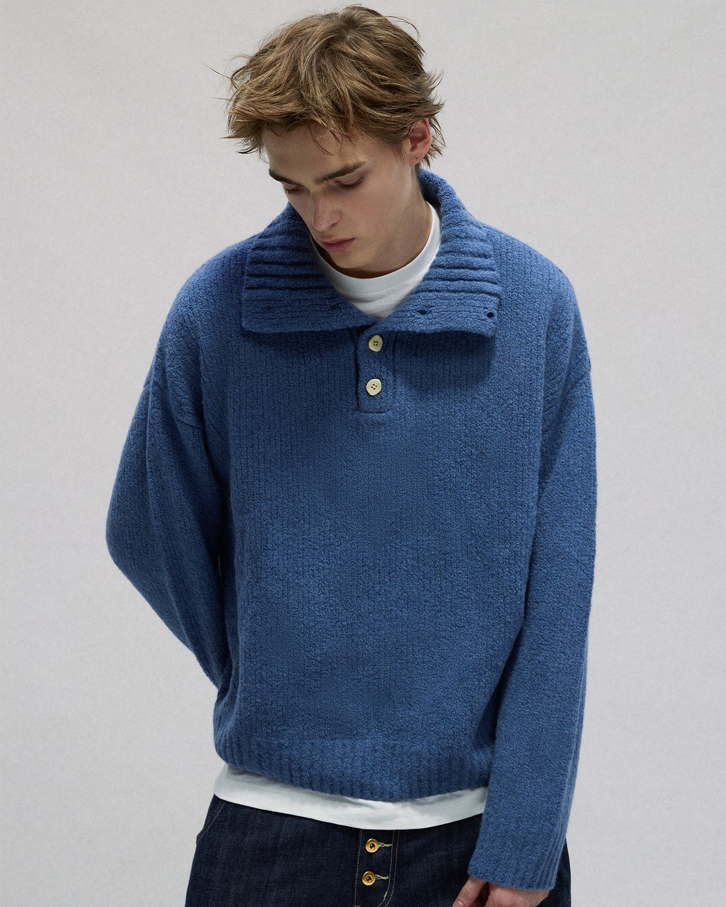 Buttoned Turtleneck Sweater