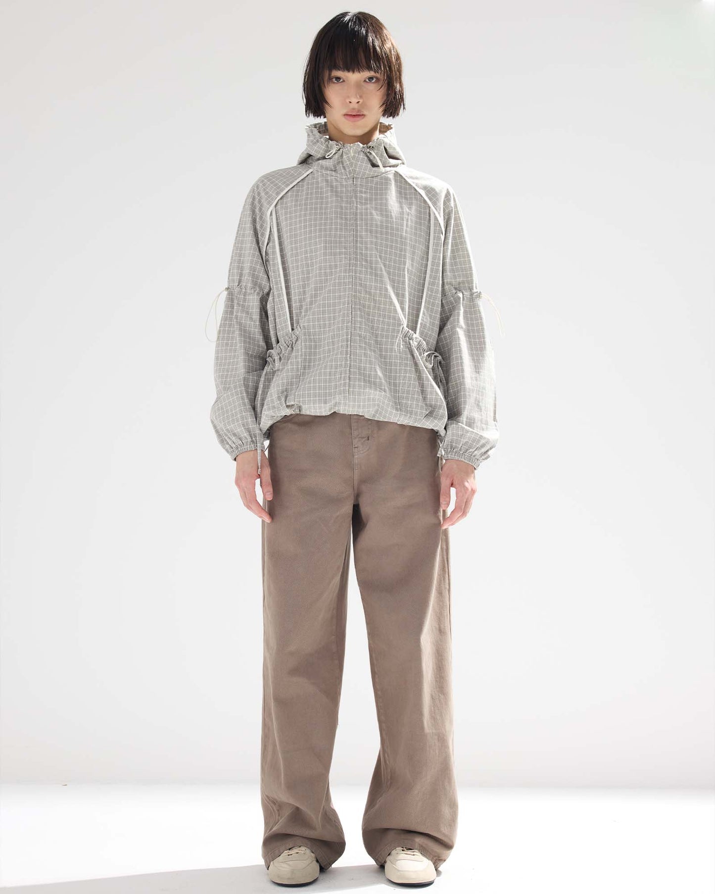 Bow Details Checked Shirt Jacket