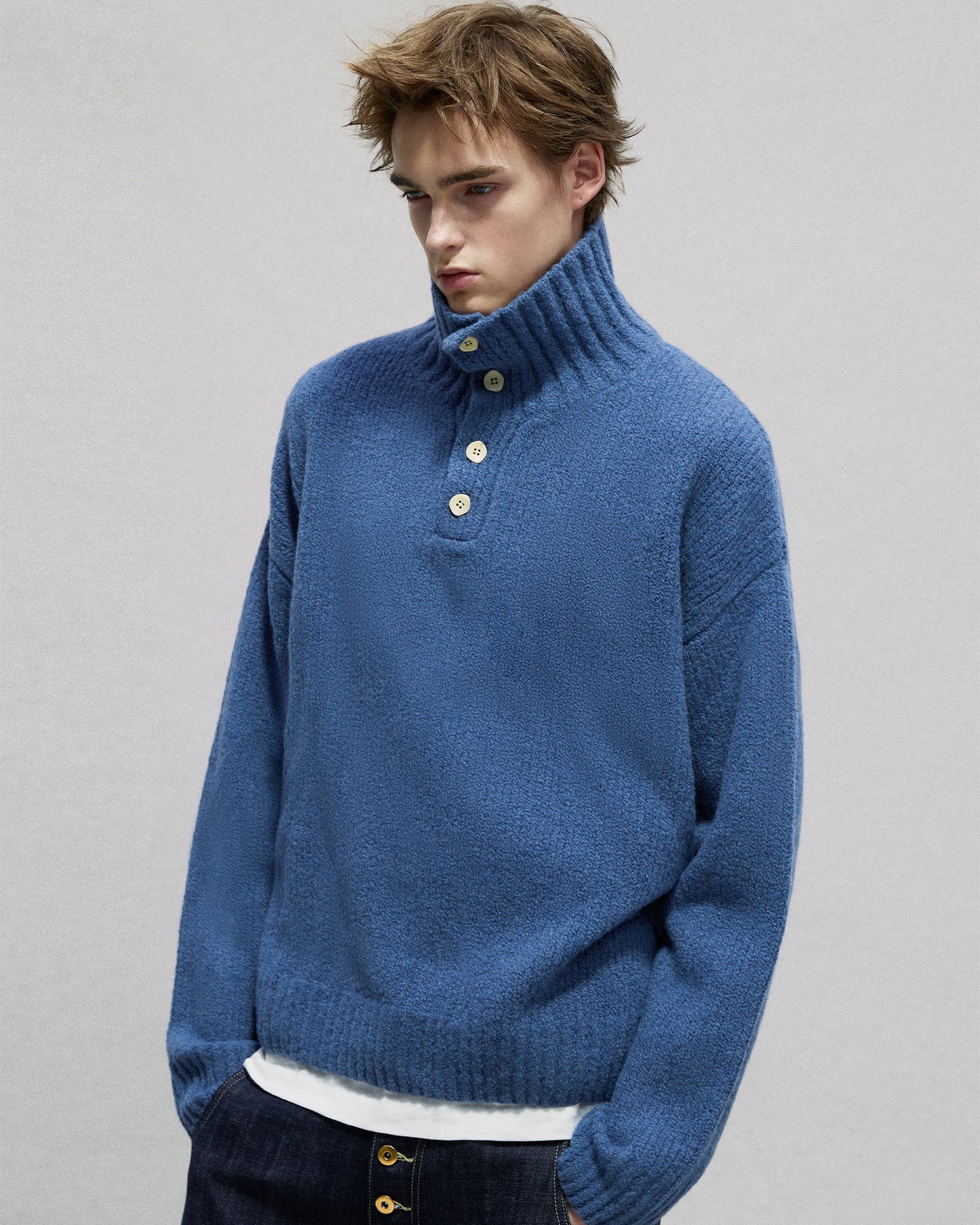 Buttoned Turtleneck Sweater