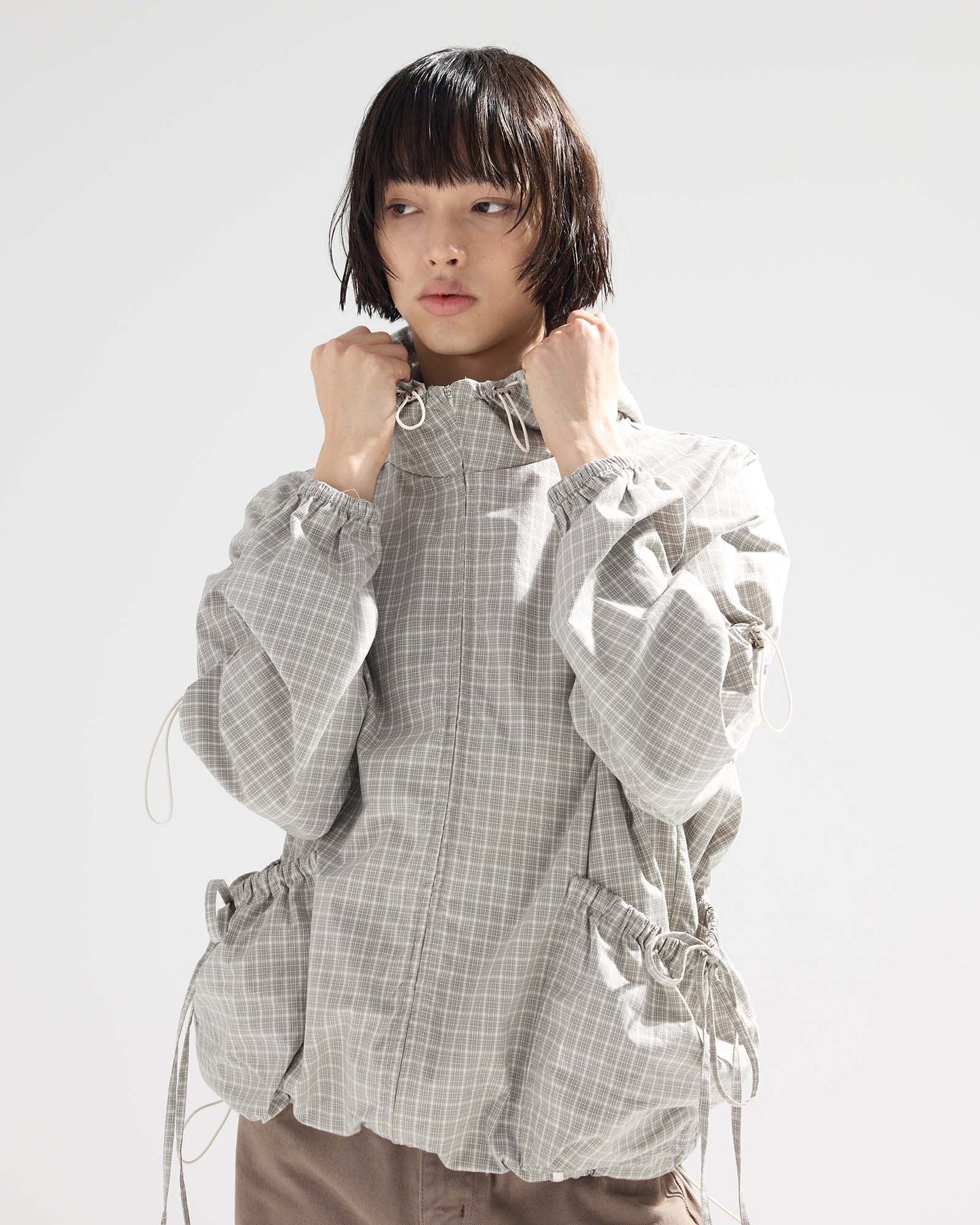 Bow Details Checked Shirt Jacket