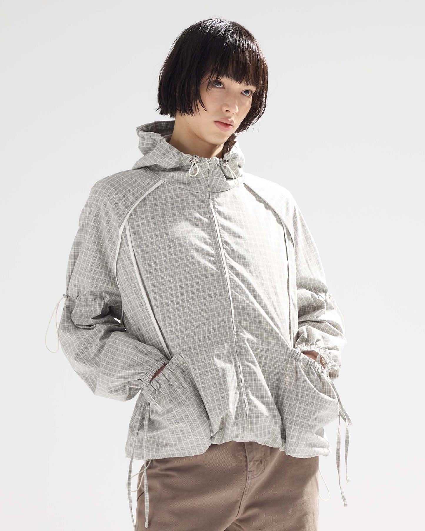 Bow Details Checked Shirt Jacket