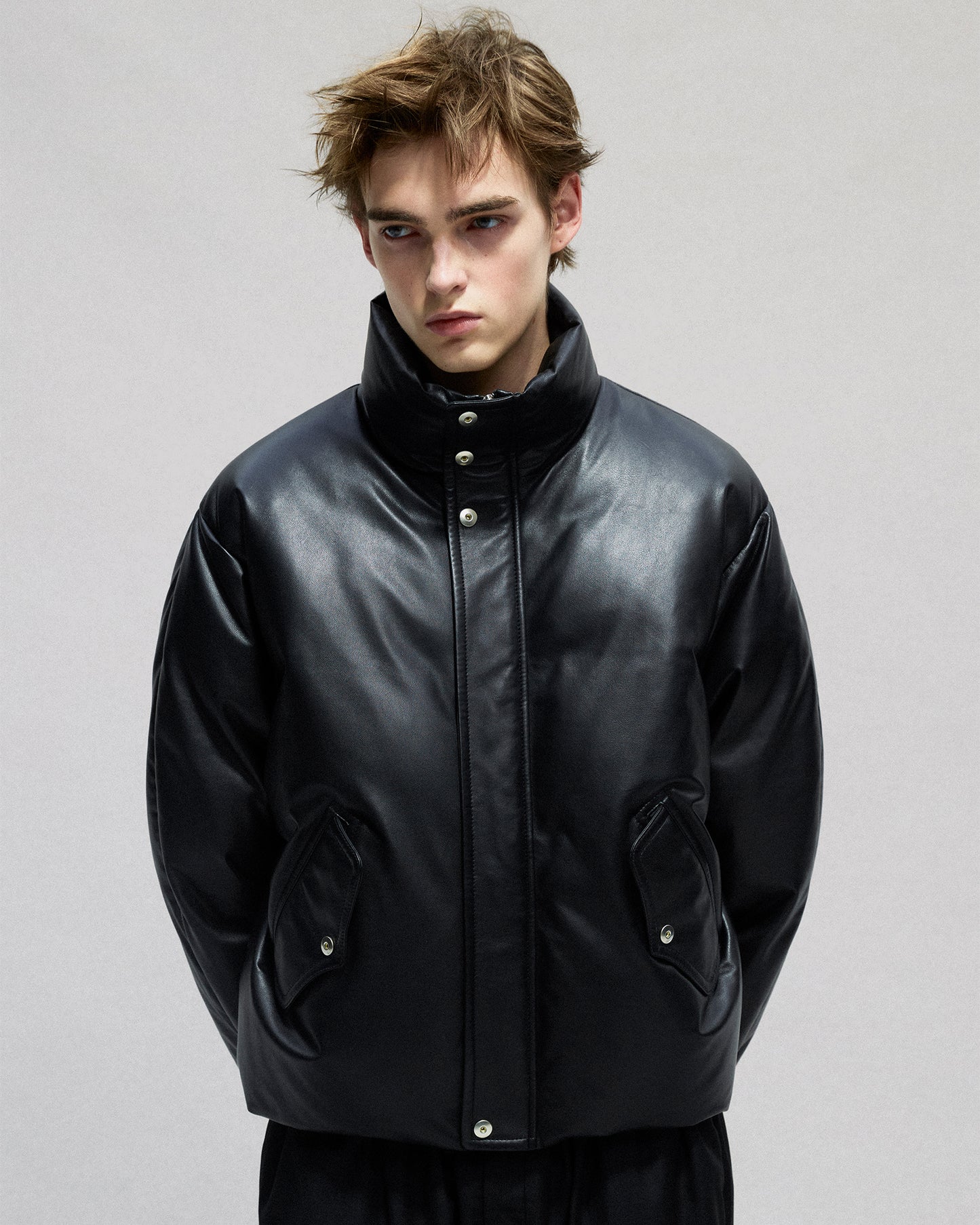 Leather Puffer Down acket in Lambskin