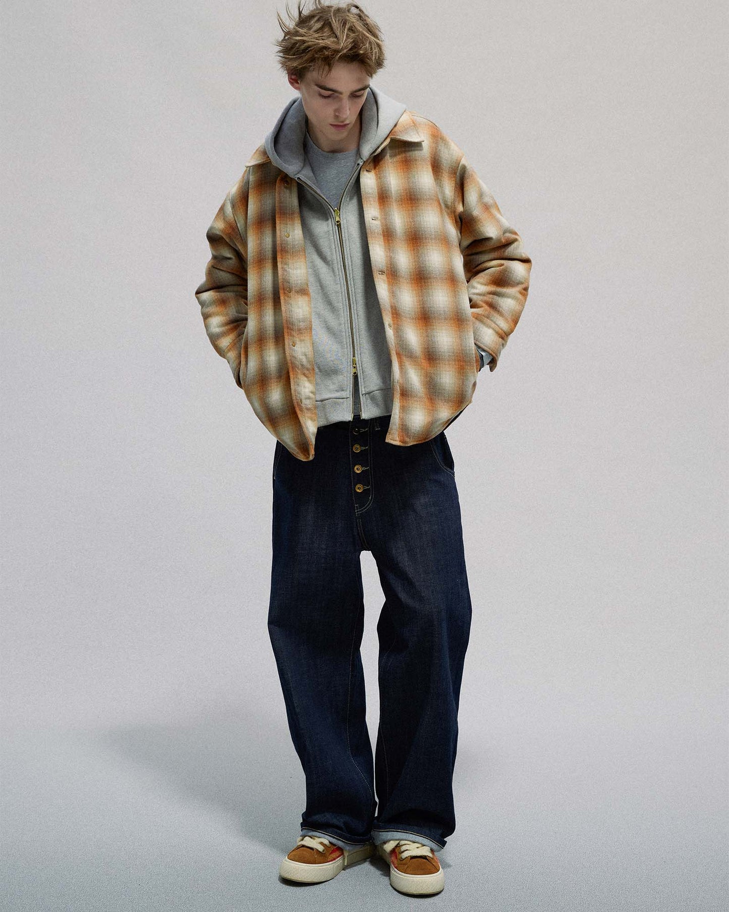 Button Fly Indigo Raw Denim Pants