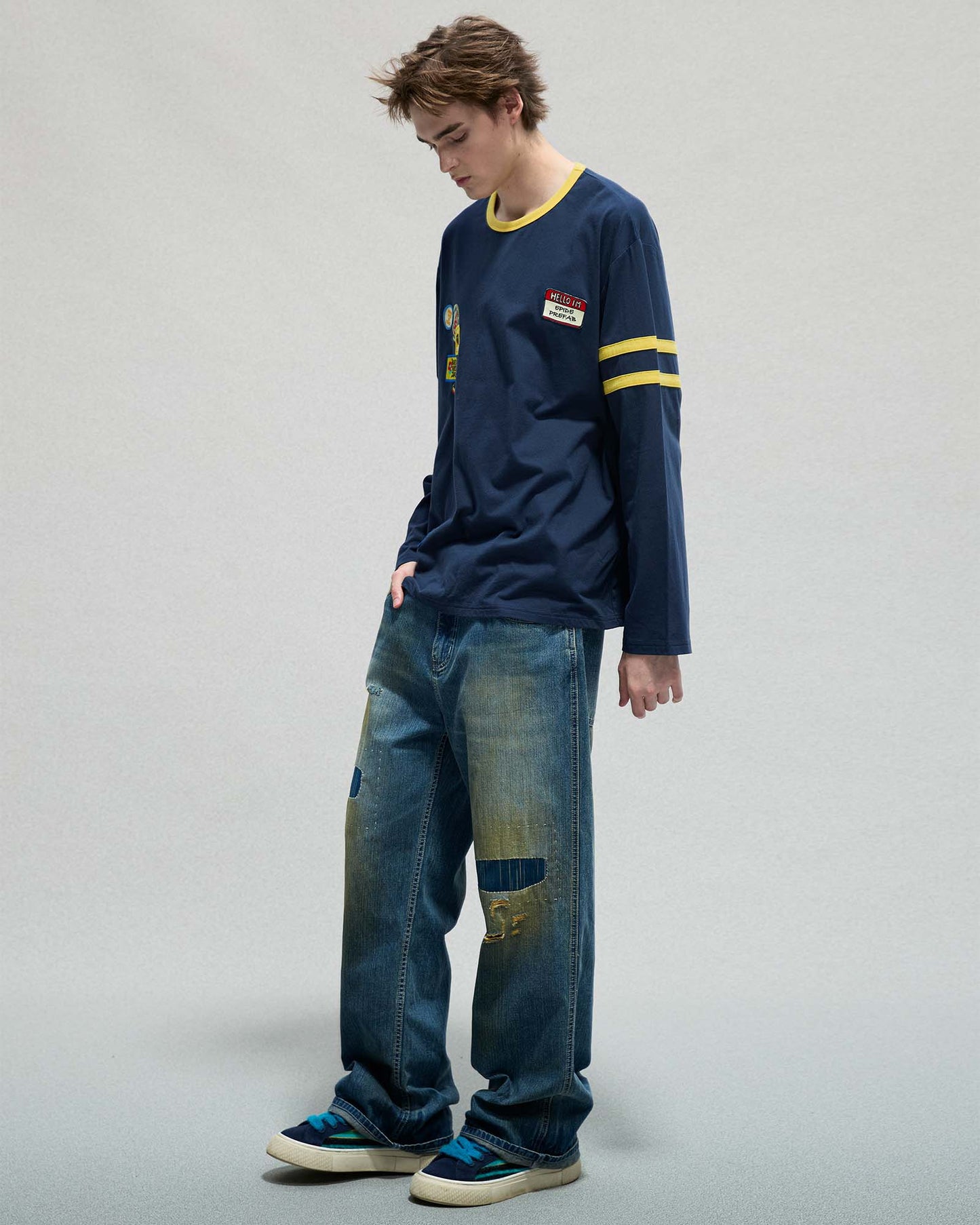 Multi Patch Stripe LS T-shirt