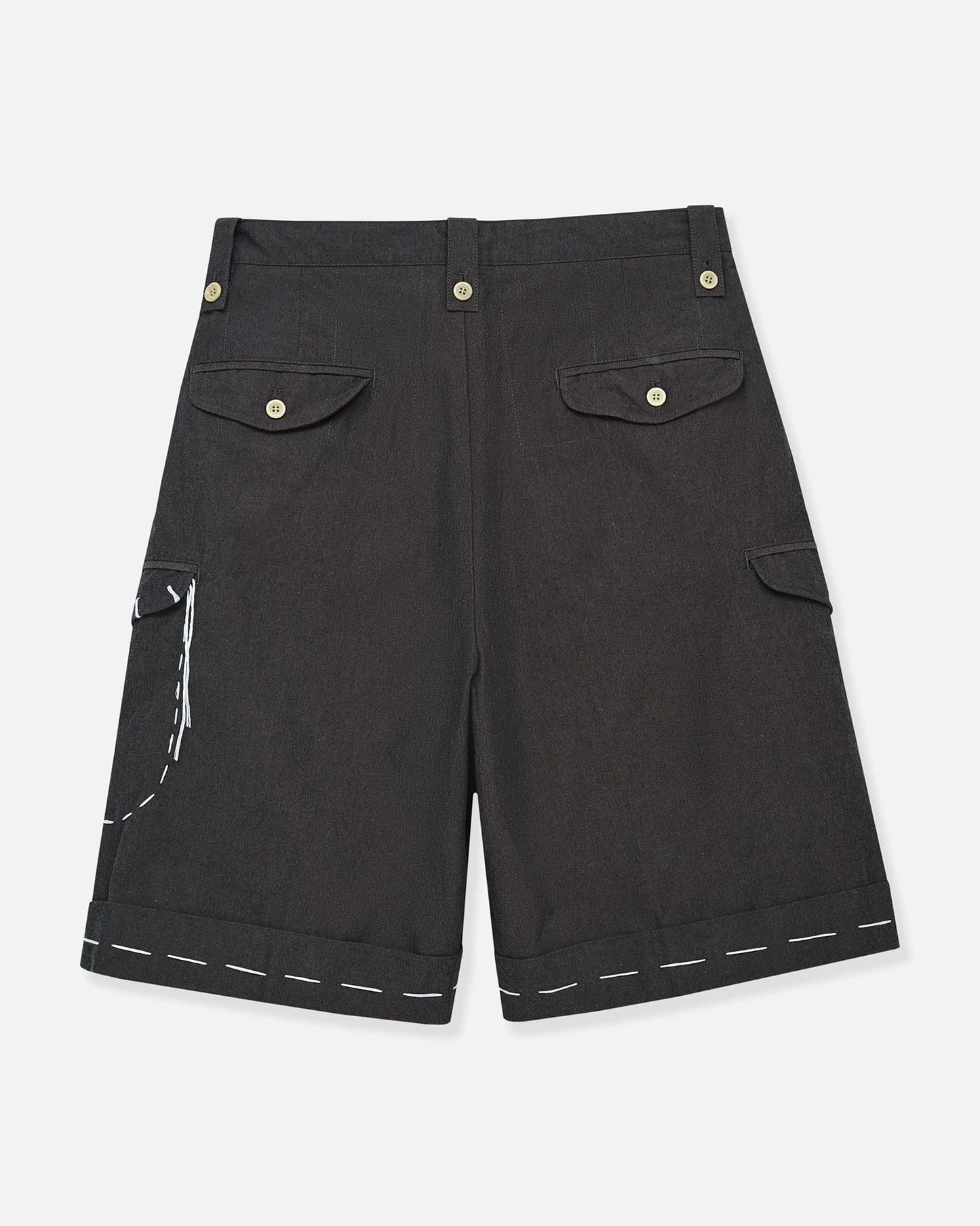 Sashiko Pleated Shorts in Pima Cotton