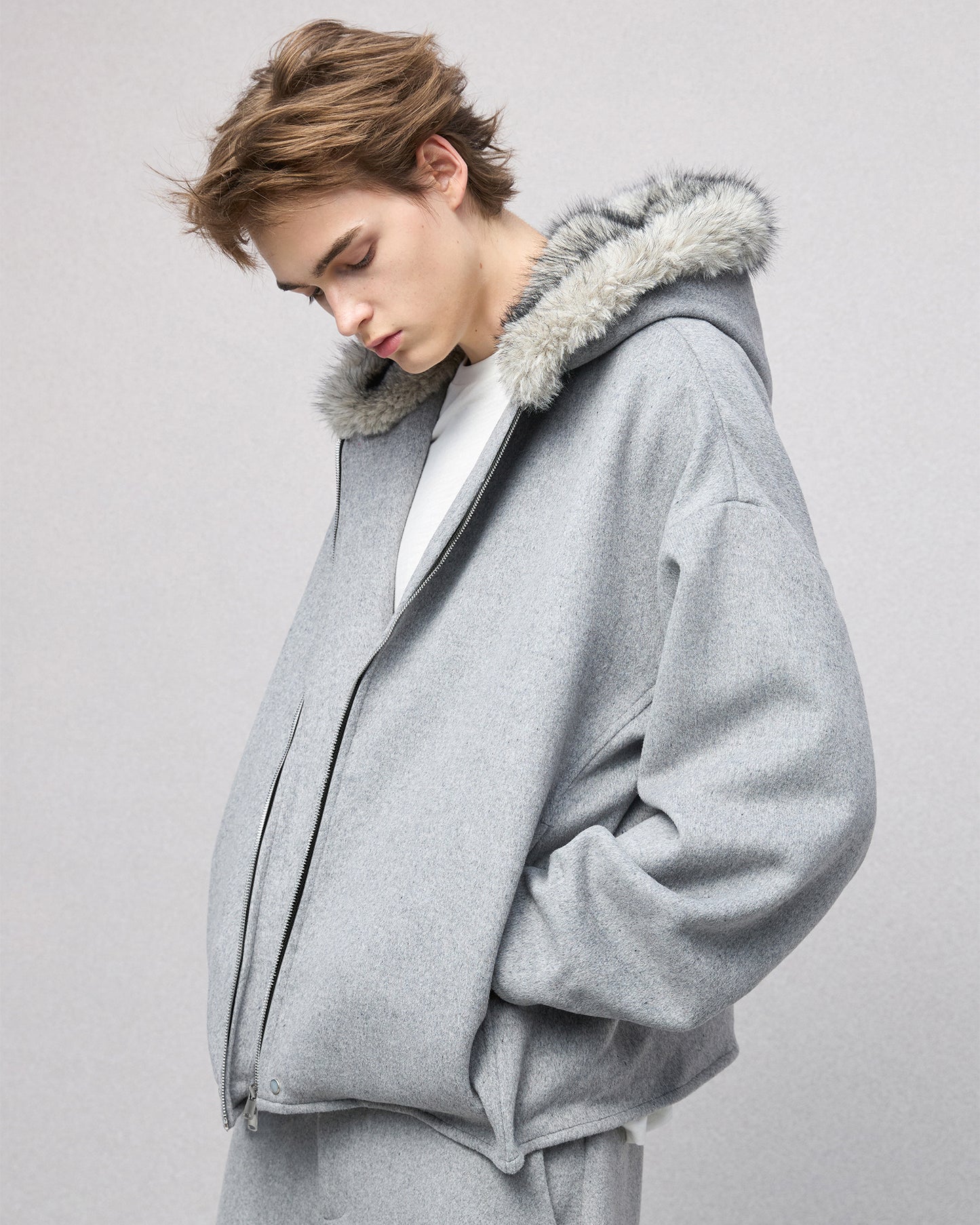 Eco Fur and Wool HoodedJacket