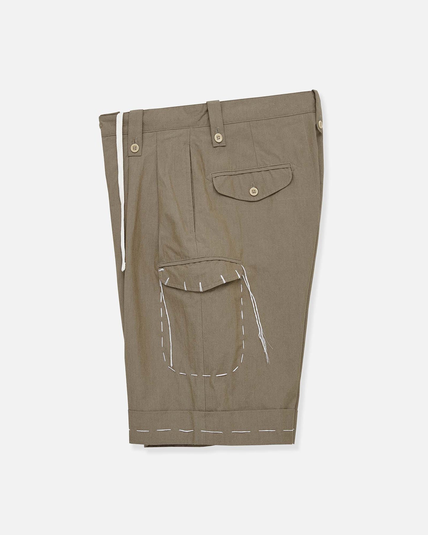 Sashiko Pleated Shorts in Pima Cotton