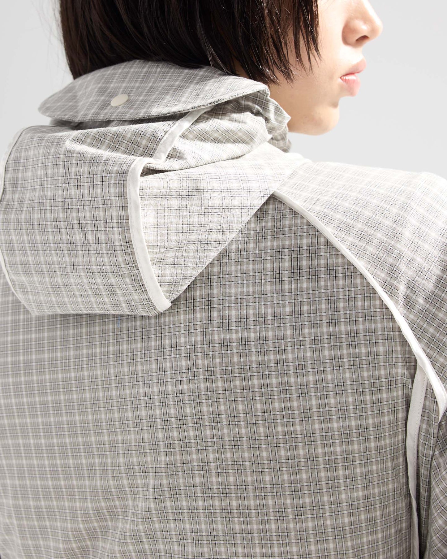 Bow Details Checked Shirt Jacket