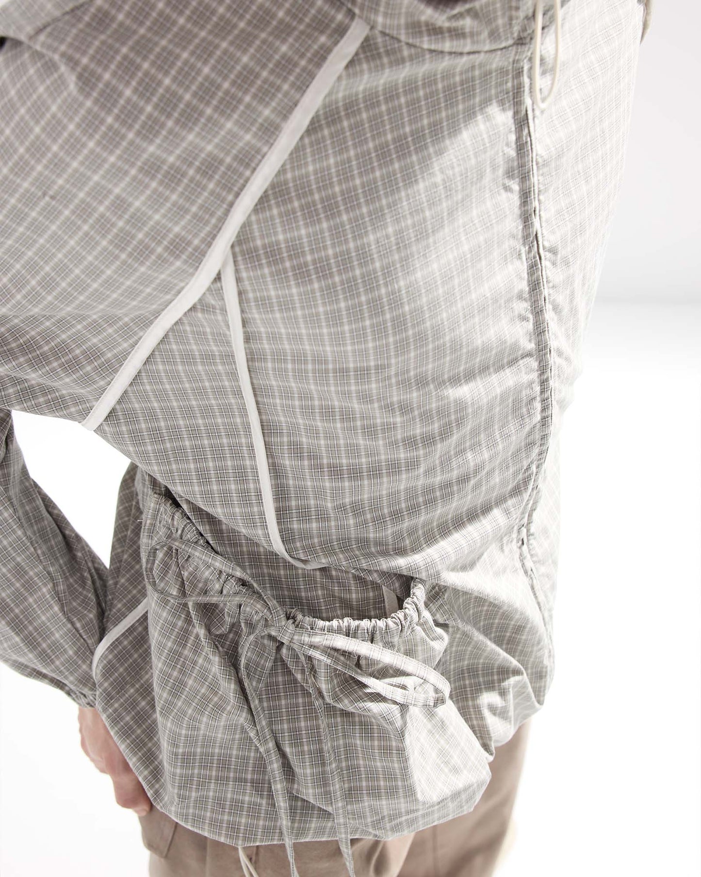 Bow Details Checked Shirt Jacket