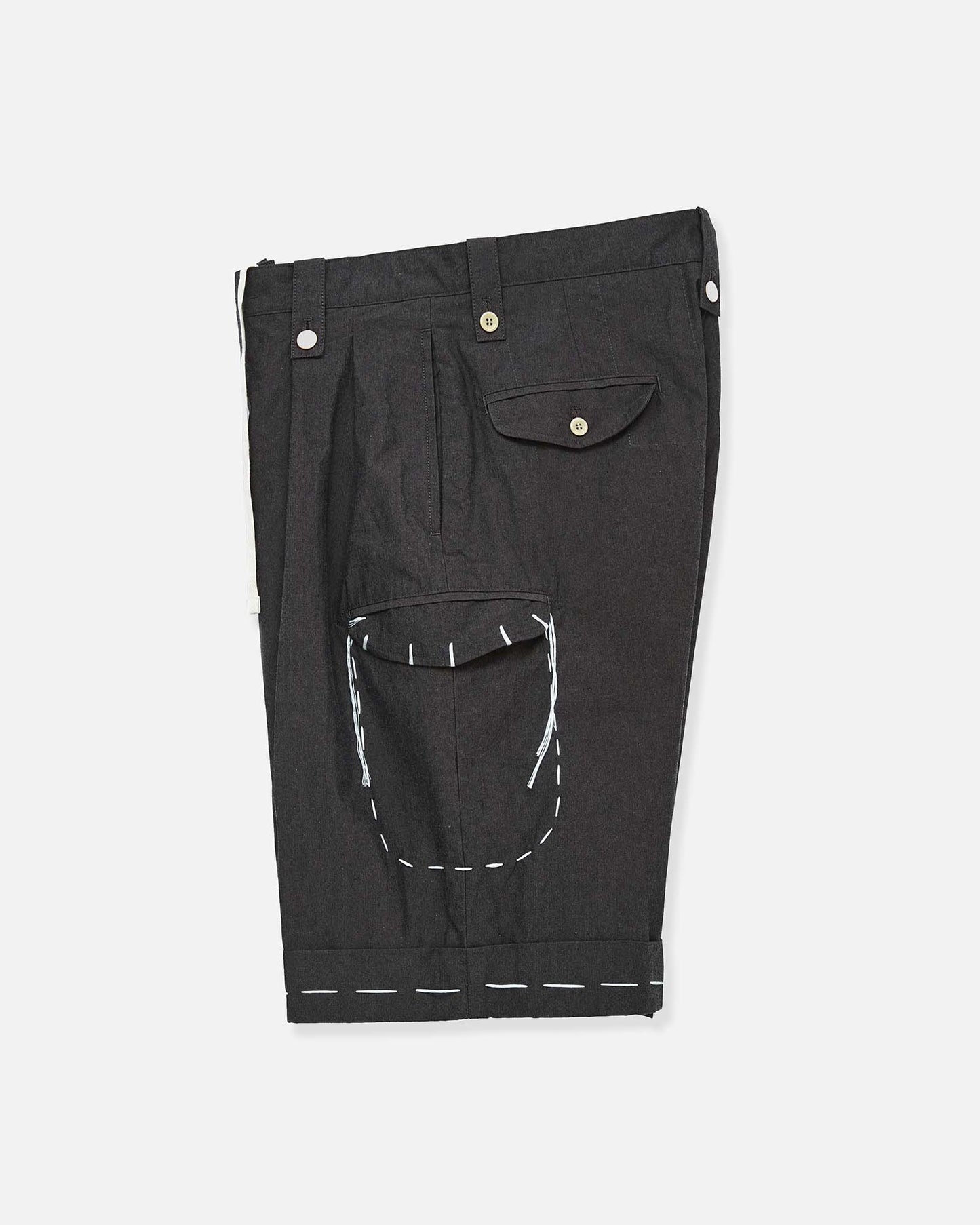 Sashiko Pleated Shorts in Pima Cotton