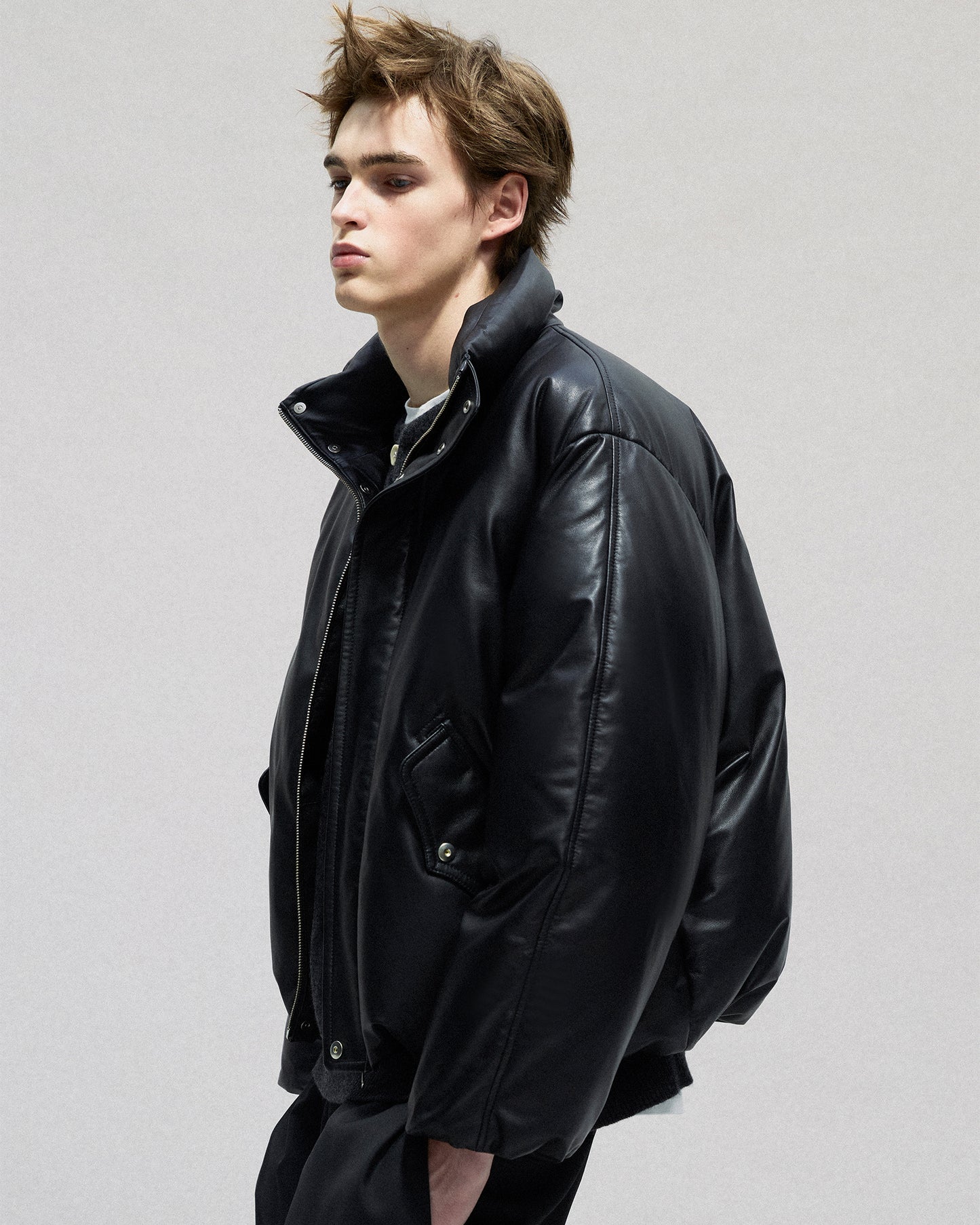 Leather Puffer Down acket in Lambskin