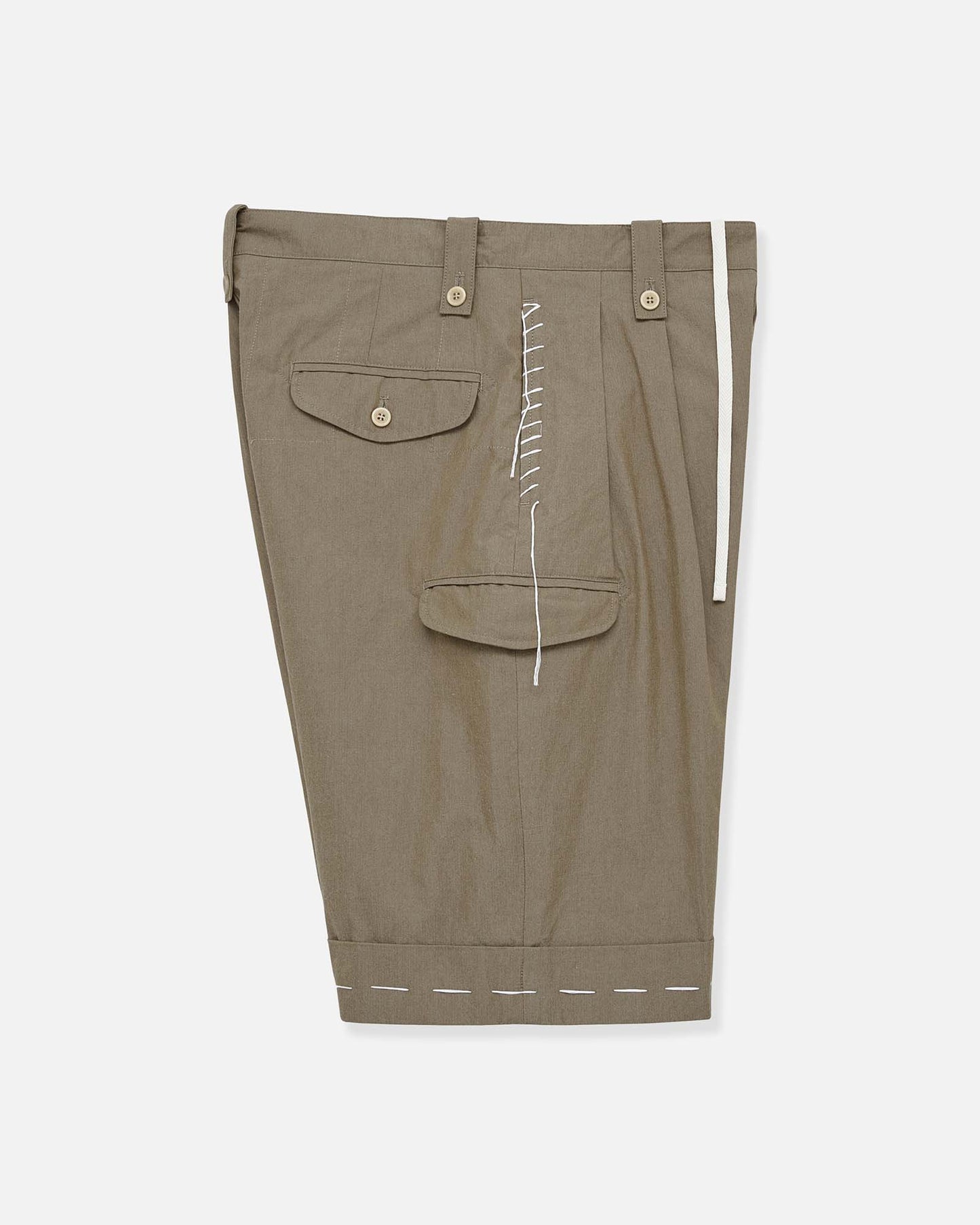 Sashiko Pleated Shorts in Pima Cotton