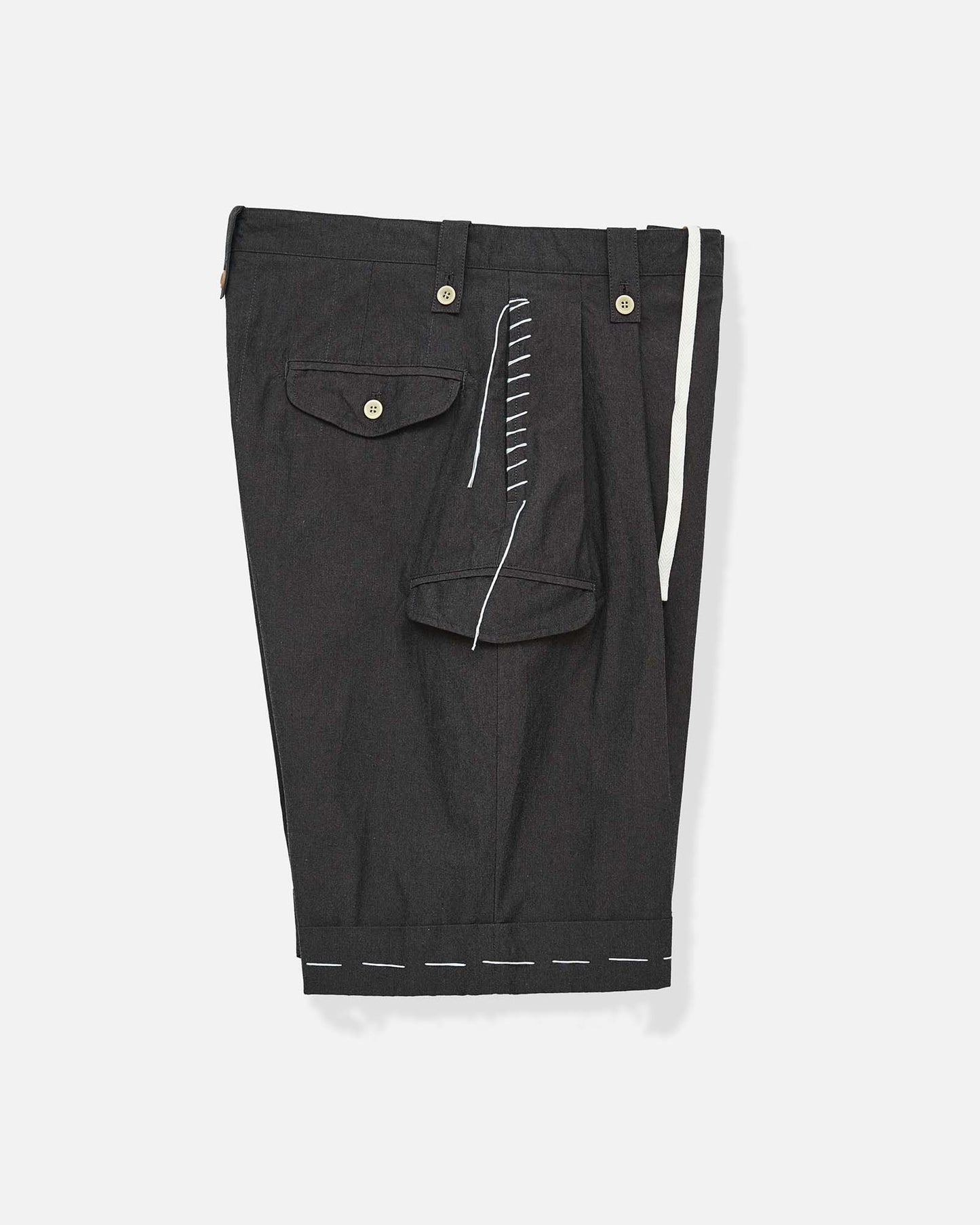 Sashiko Pleated Shorts in Pima Cotton