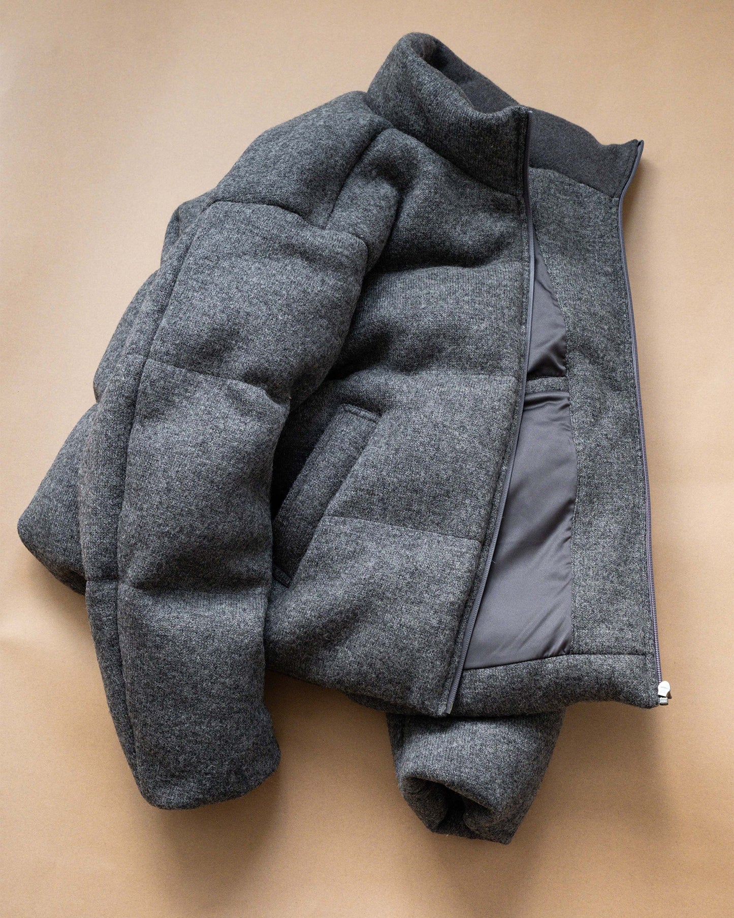Wool-blend Gray Puffer Down Jacket