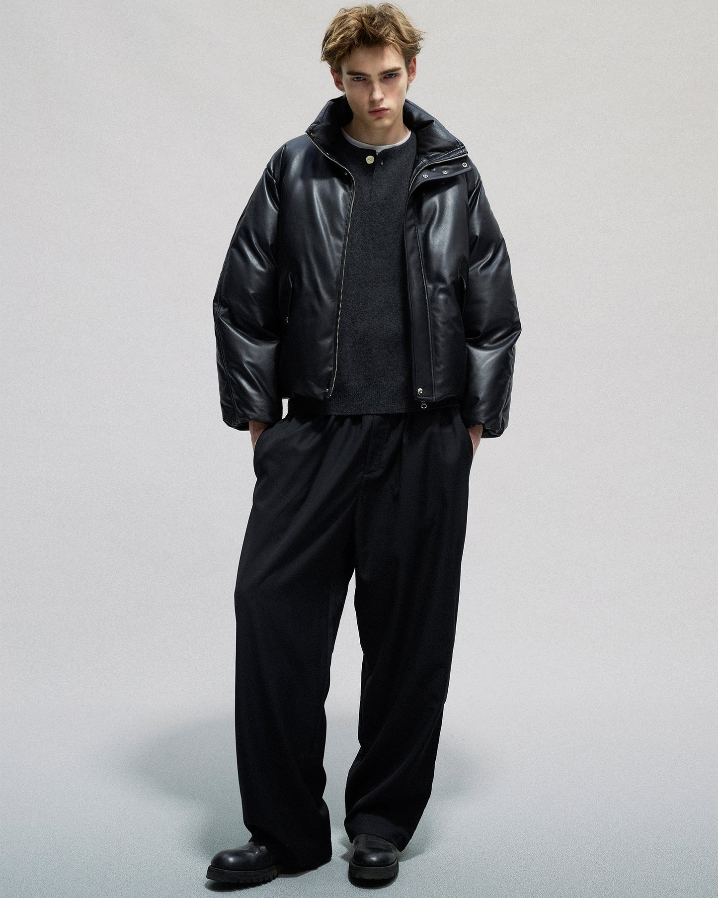 Leather Puffer Down acket in Lambskin