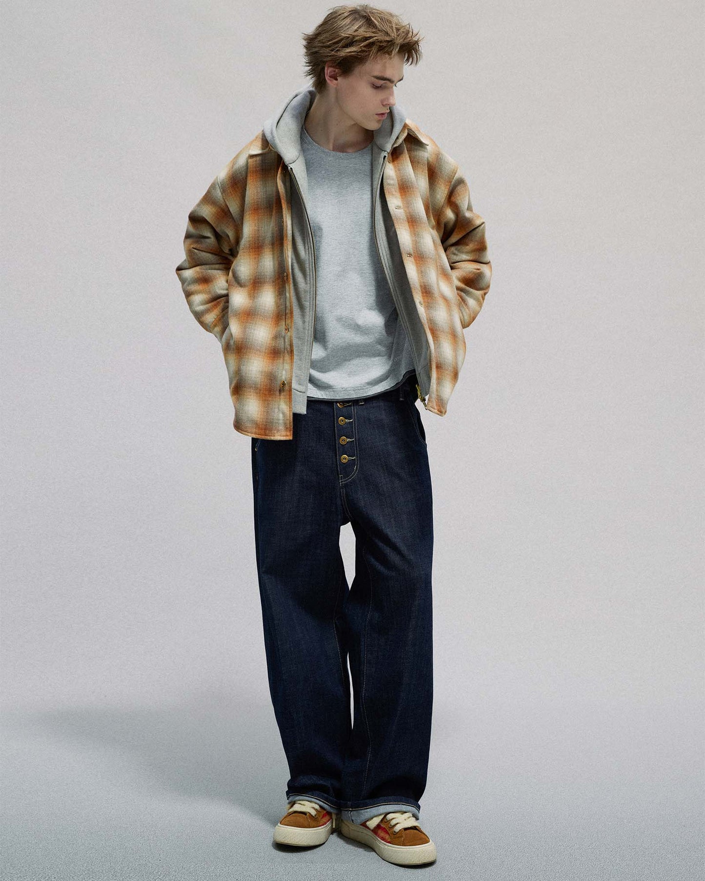 Button Fly Indigo Raw Denim Pants