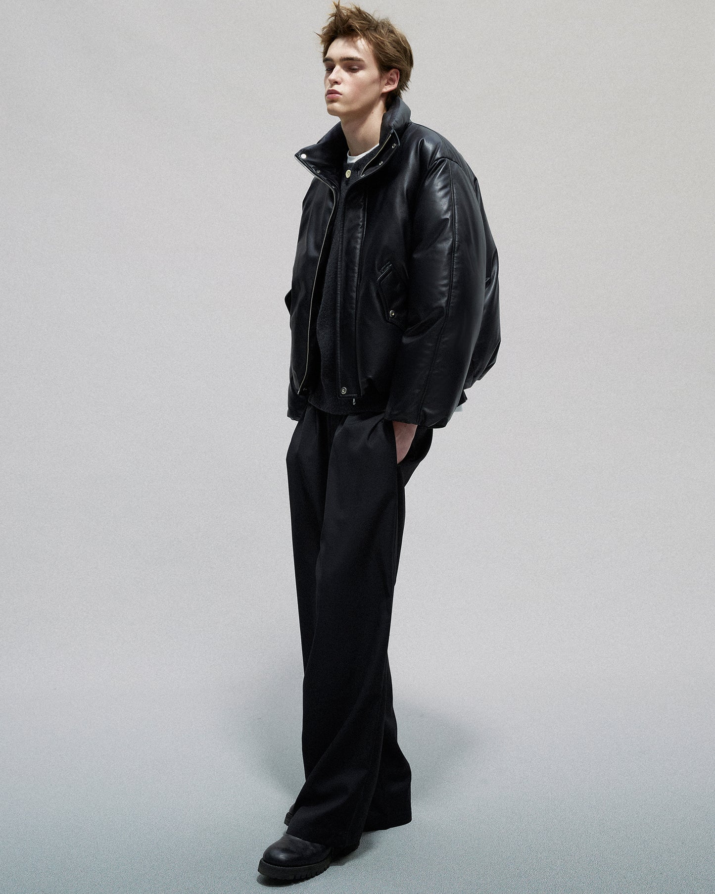 Leather Puffer Down acket in Lambskin